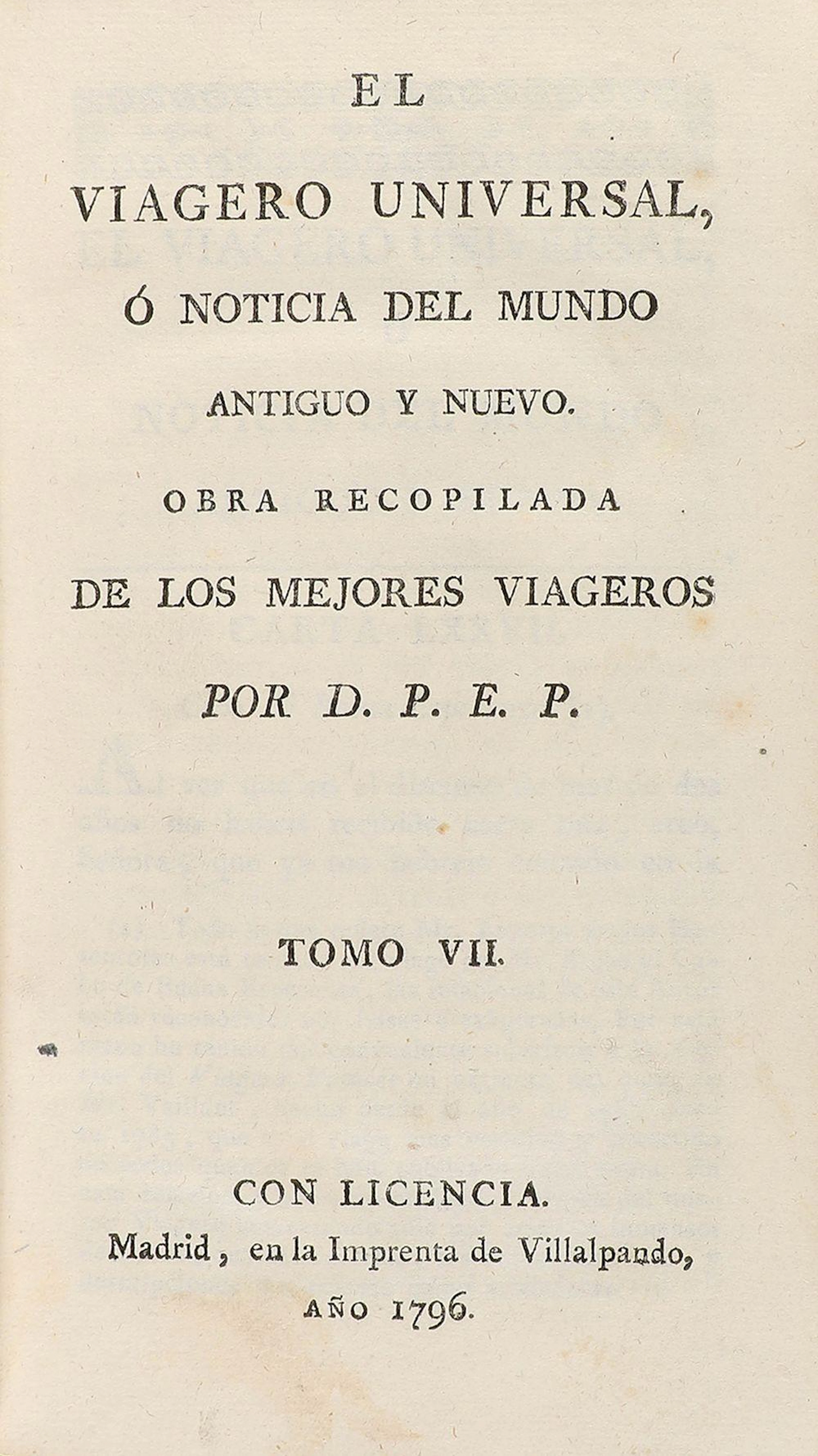 1796-1797. LIBRO: (VIAJES). EL VIAGERO UNIVERSAL, ?
