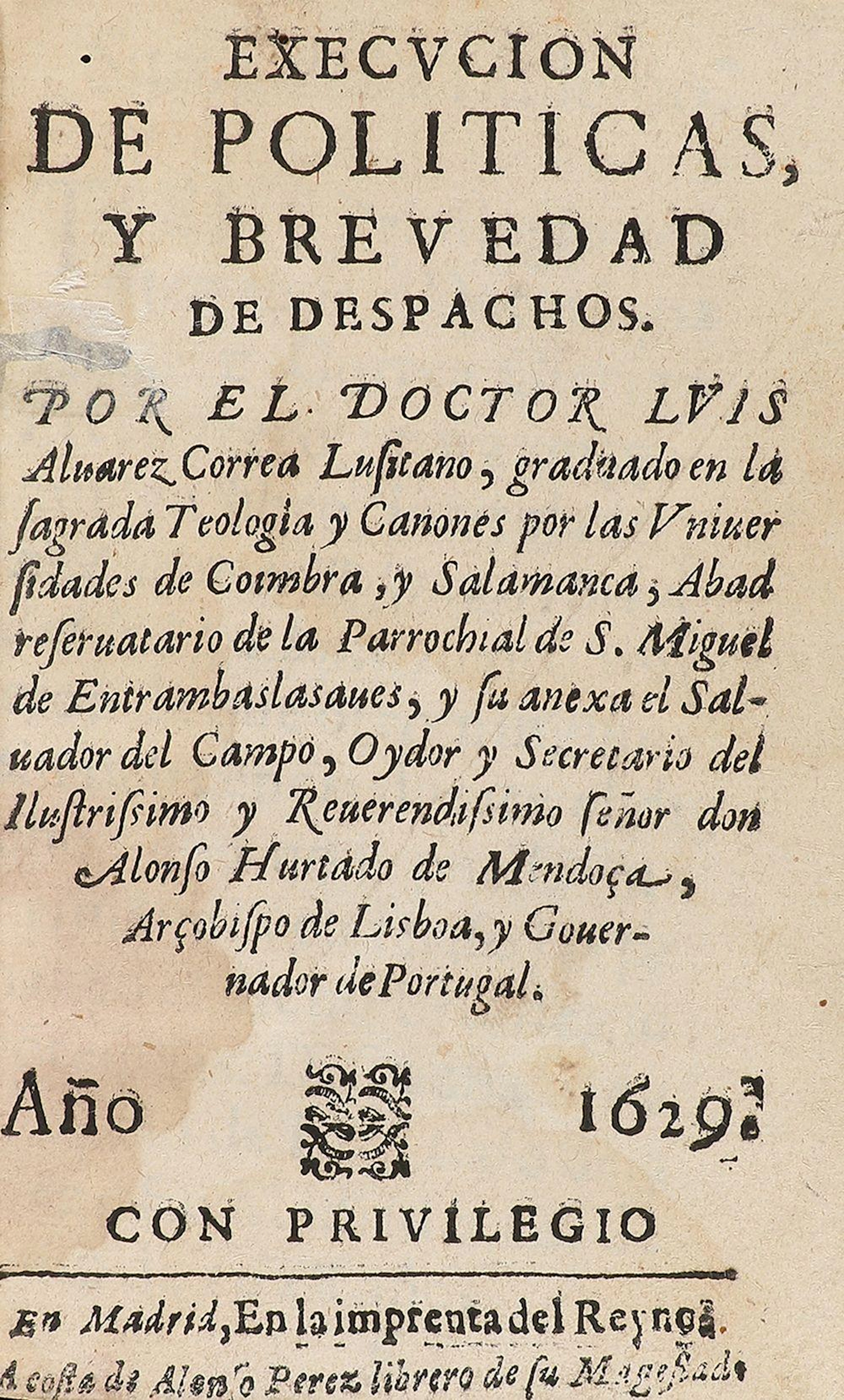 1629. LIBRO: (HISTORIA). ALVARES CORREA, LUIS: EXE?