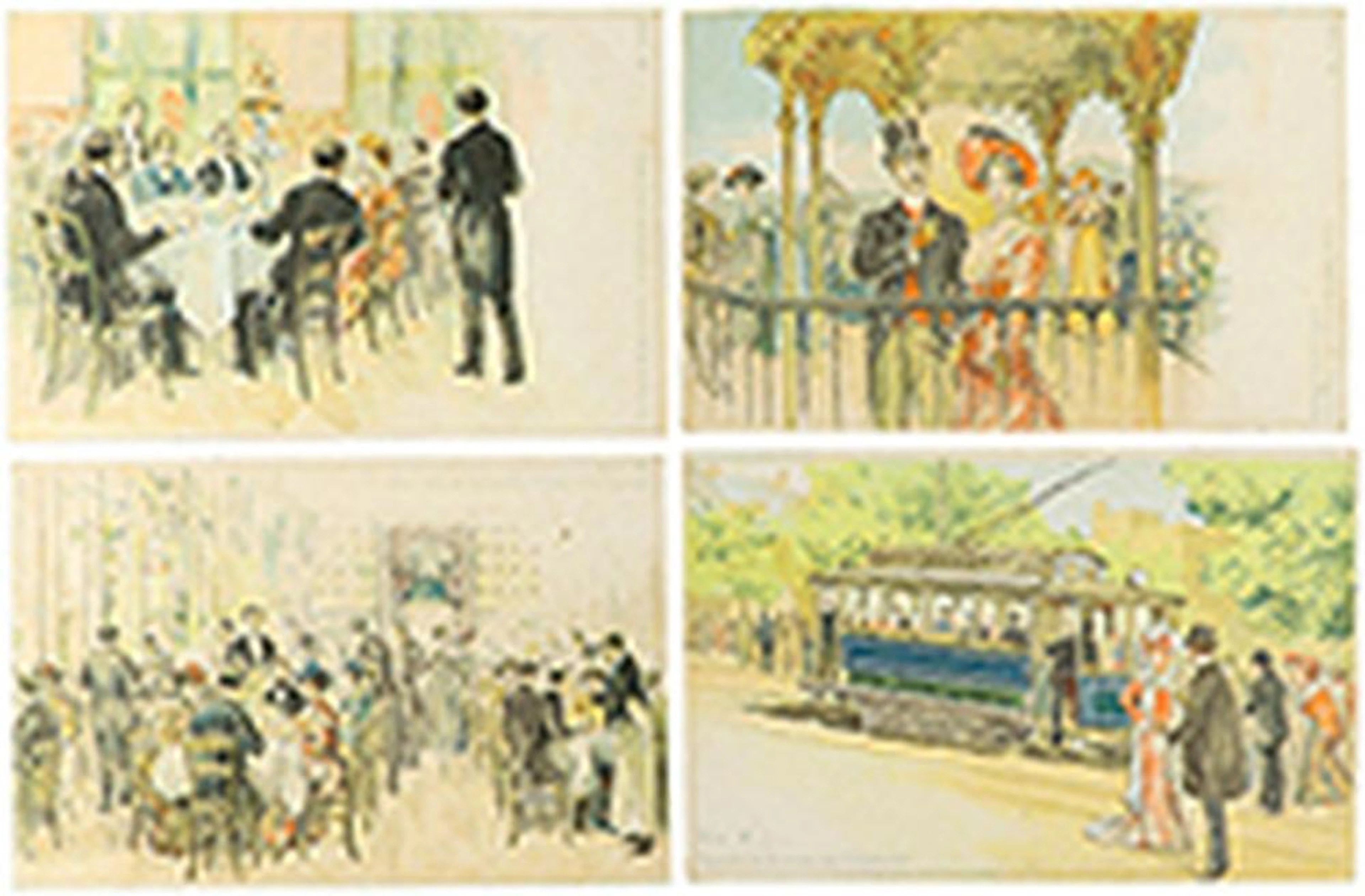 1905 ca. POSTALES: LOTE DE 9 POSTALES A COLOR DE LA INAUGURACIÓN DEL TIBIDA