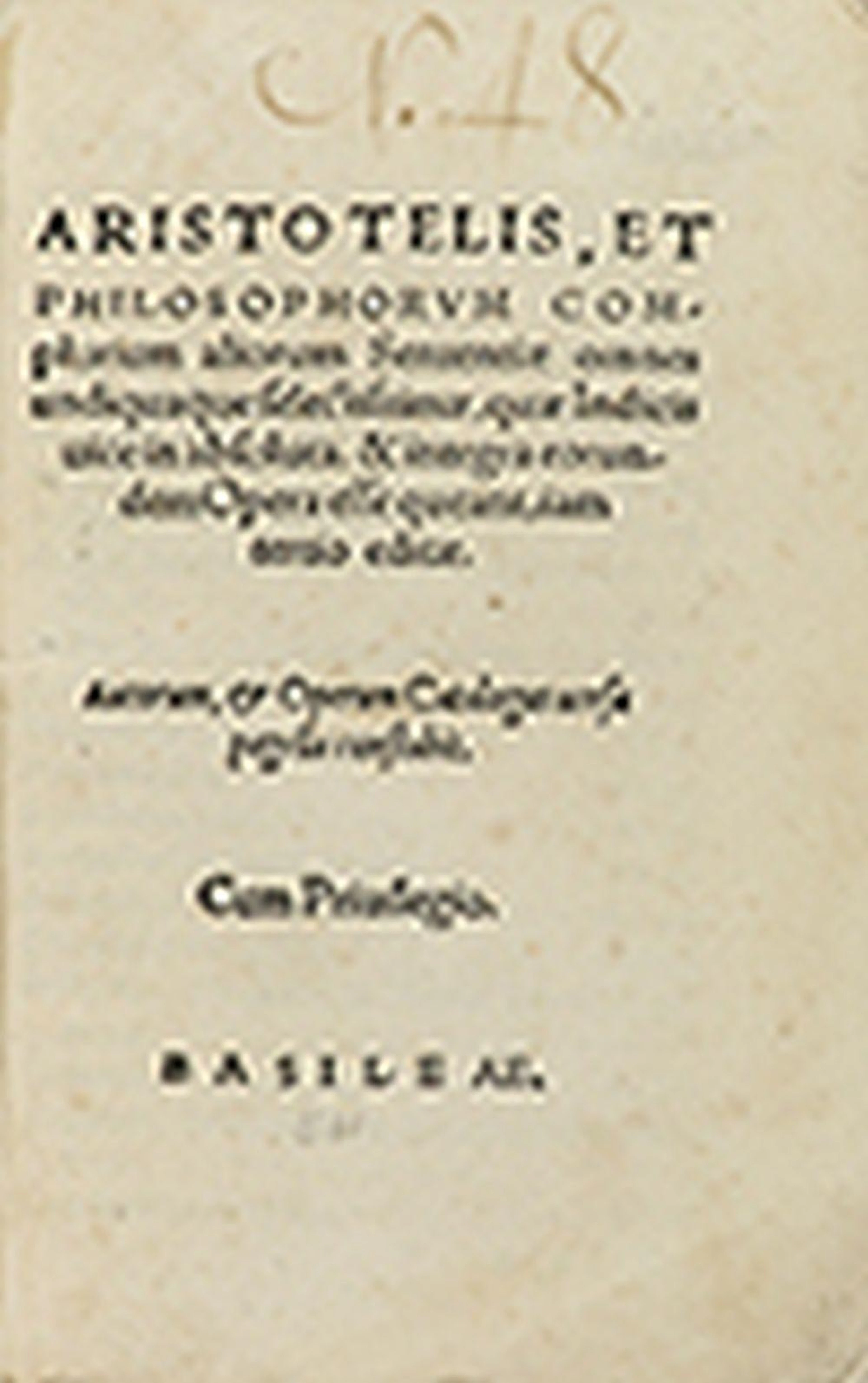 1541. LIBRO: (FILOSOFÍA). ARISTOTELIS: PHILOSOPHORUM COMPLURIUM ALIORUM SE