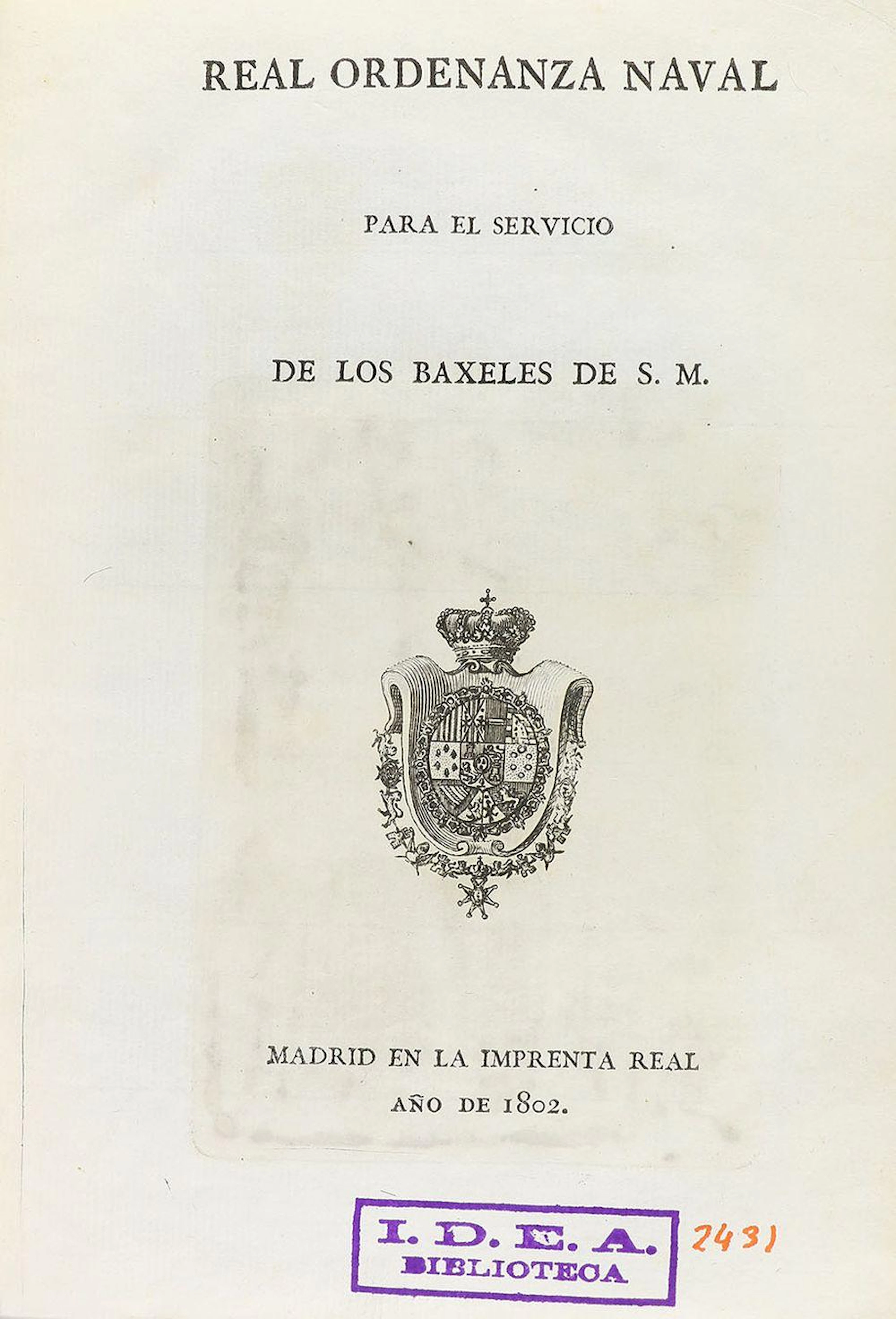 1802. LIBRO: (MARINA DE GUERRA-LEGISLACIÓN)