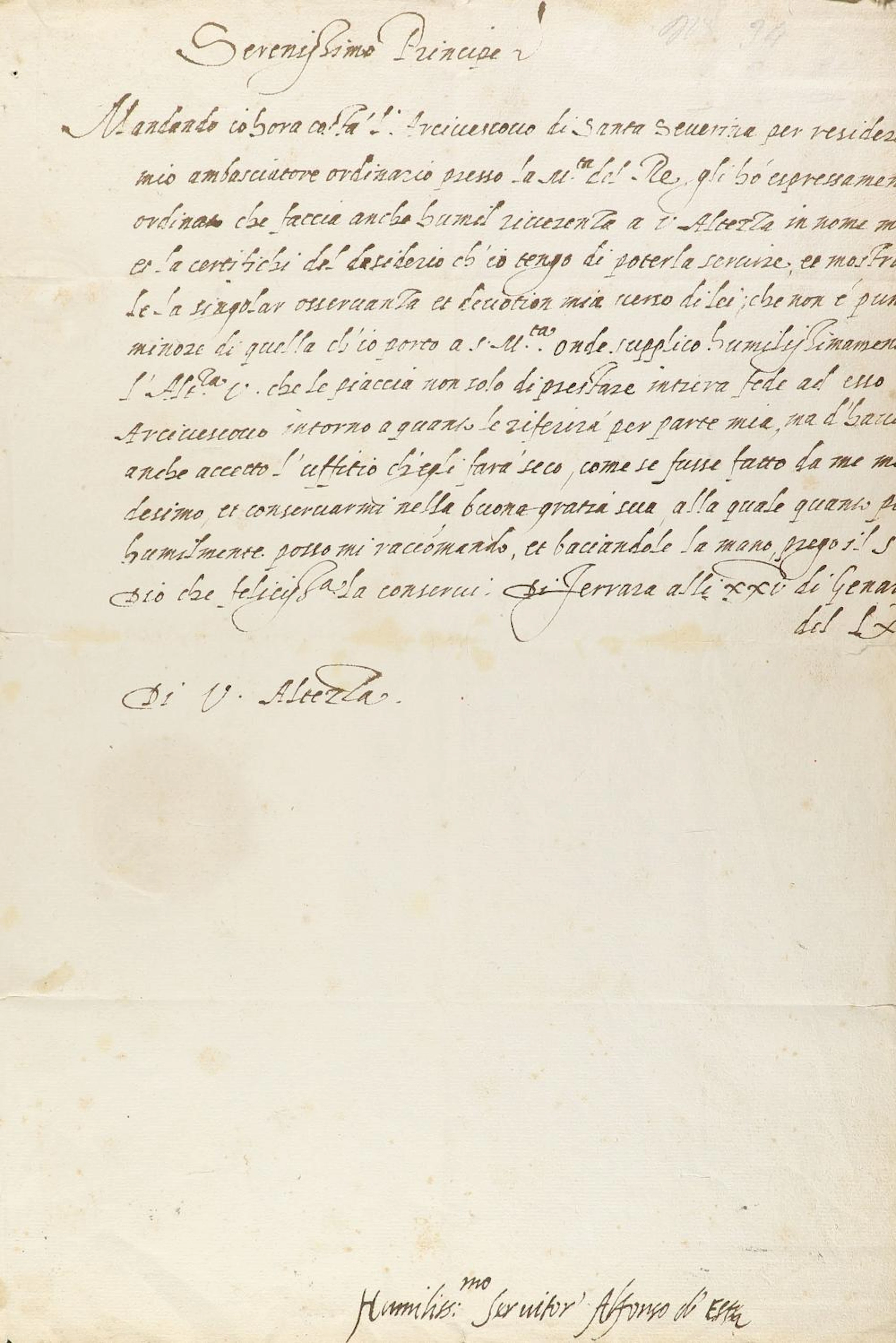 1560. MANUSCRITO: (CARTA-DUQUE DE FERRARA). CARTA ?