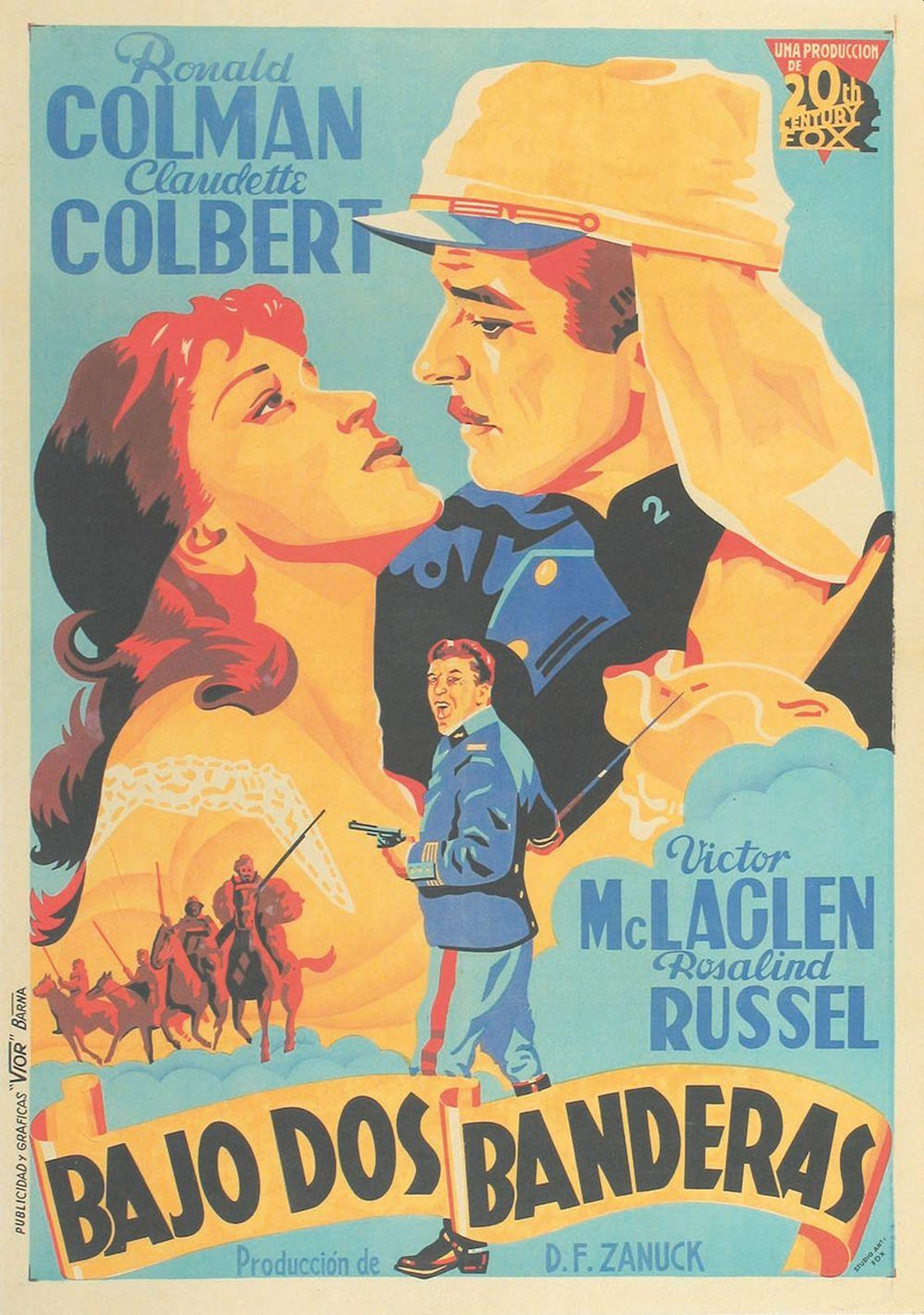 1936. CARTEL: ESTUDIO FOX: BAJO DOS BANDERAS. Cart?