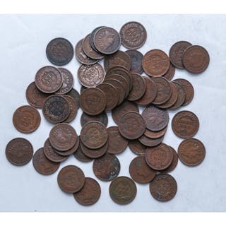 60 Indian Cents 1880's-1907 G to VF
