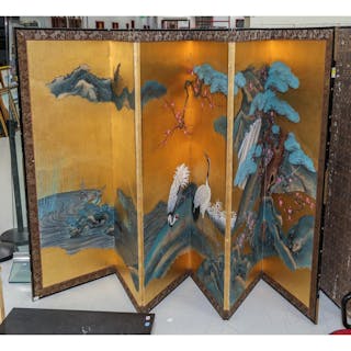 Japanese Six-Panel Painted Screen