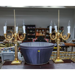 A Pair of Neoclassical Gilt Brass Table Lamps