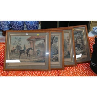 Four Horse-Themed Prints After Vernet, Framed