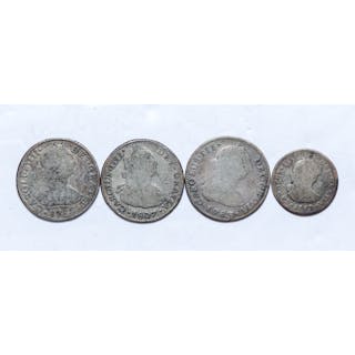 Four Spanish/Mexican Colonial Silver Coins