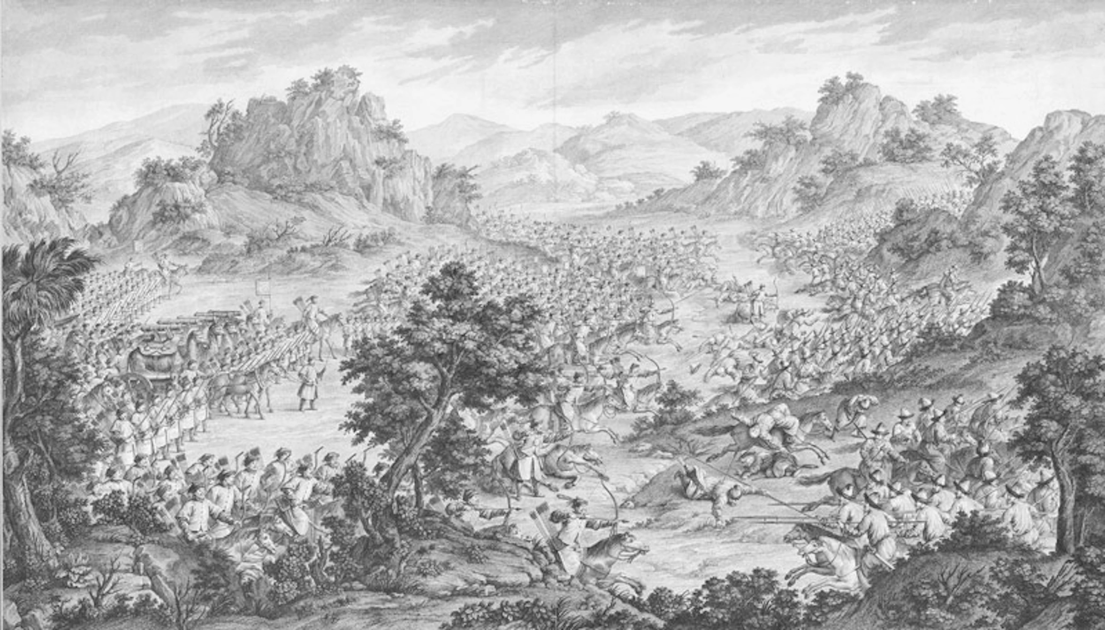 SALLUSTI (inv.) - SAINT AUBIN (grab.) La gran victoria de Qurman. 1765