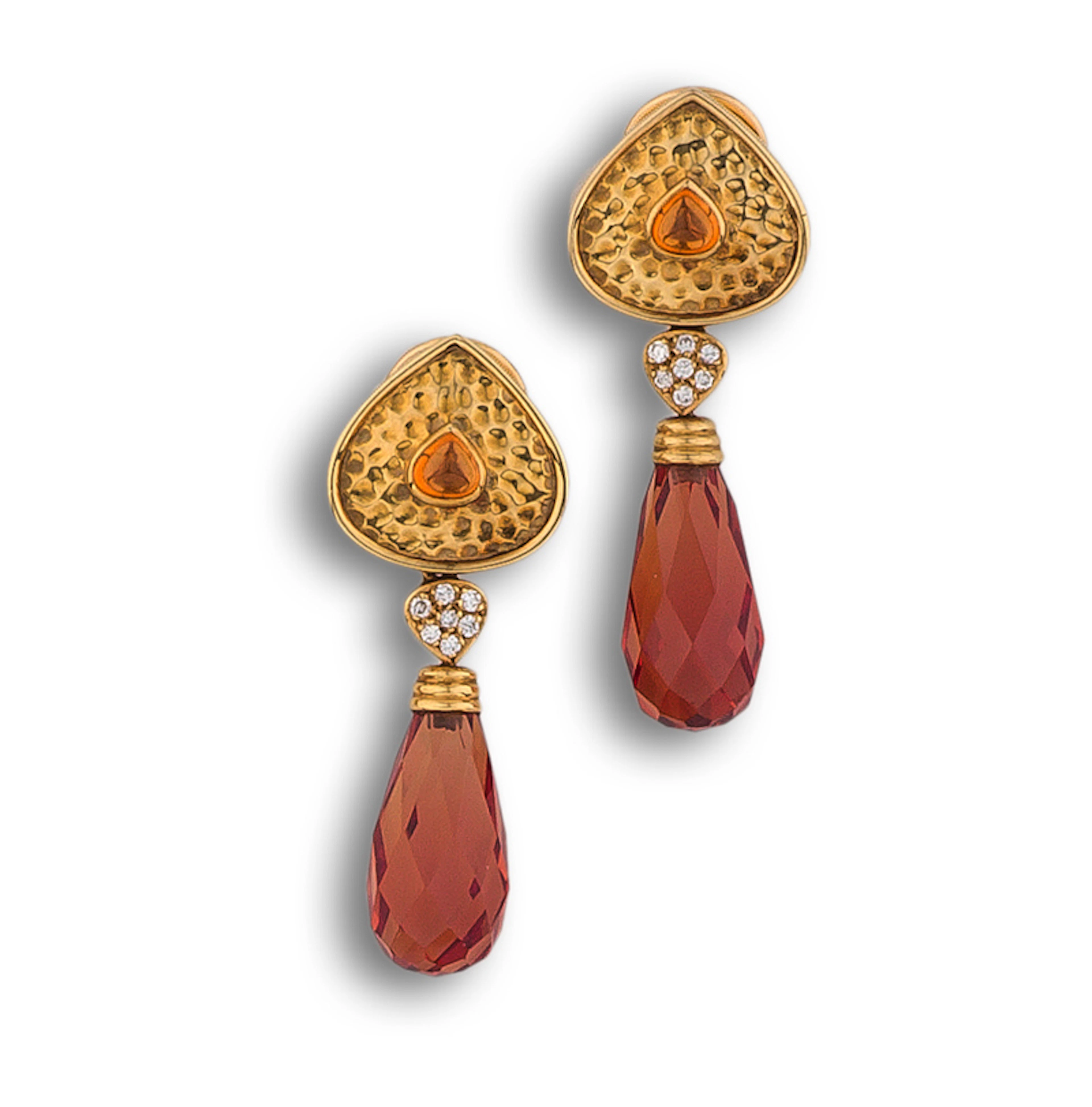 Pendientes largos con citrinos en forma de gota facetados colgantes