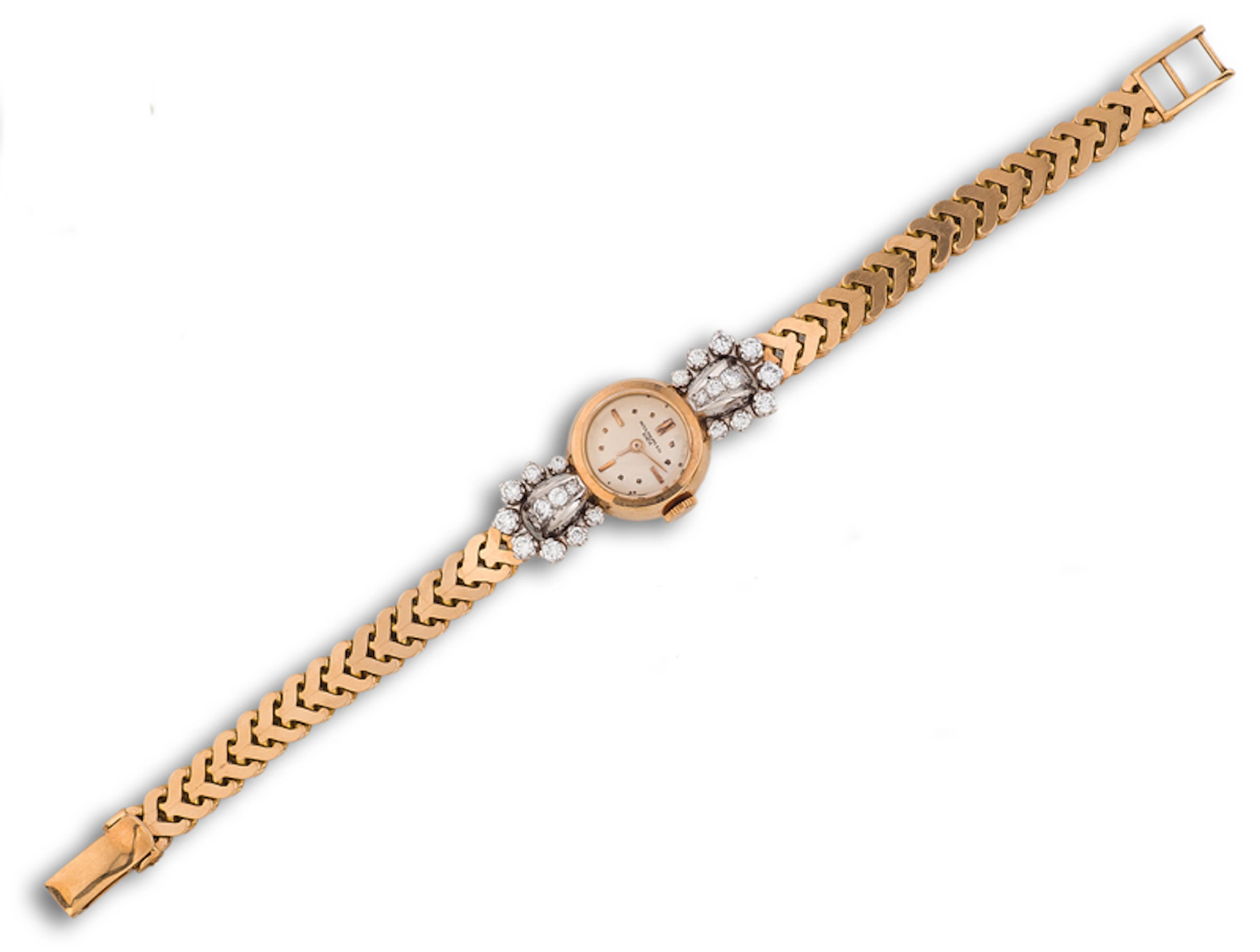 Reloj-joya de pulsera para seora Patek Phillipe aos 40 de oro rosa y btes.