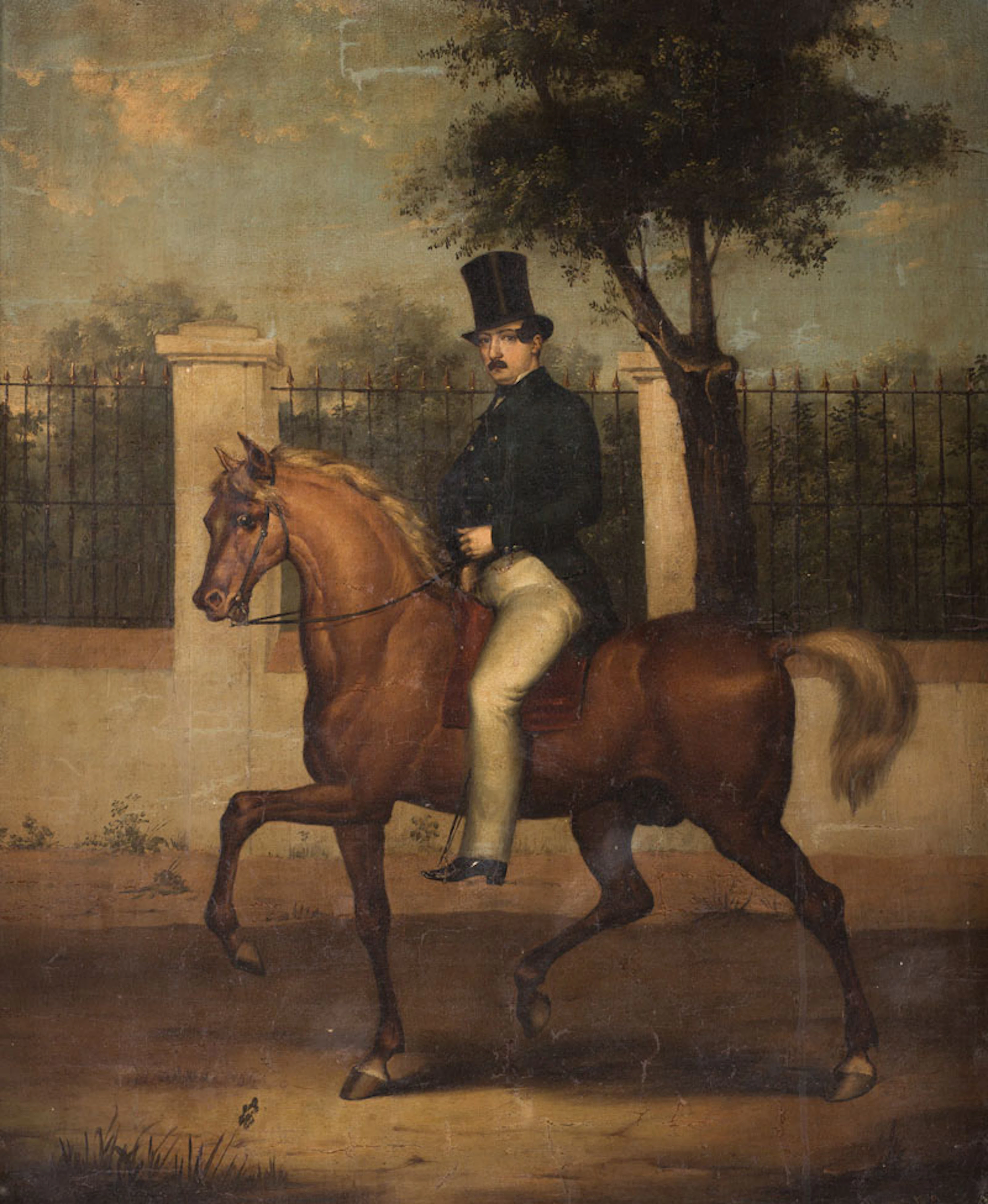VALERIANO BCQUER (Sevilla, 1833-Madrid, 1870) Retrato ecuestre del