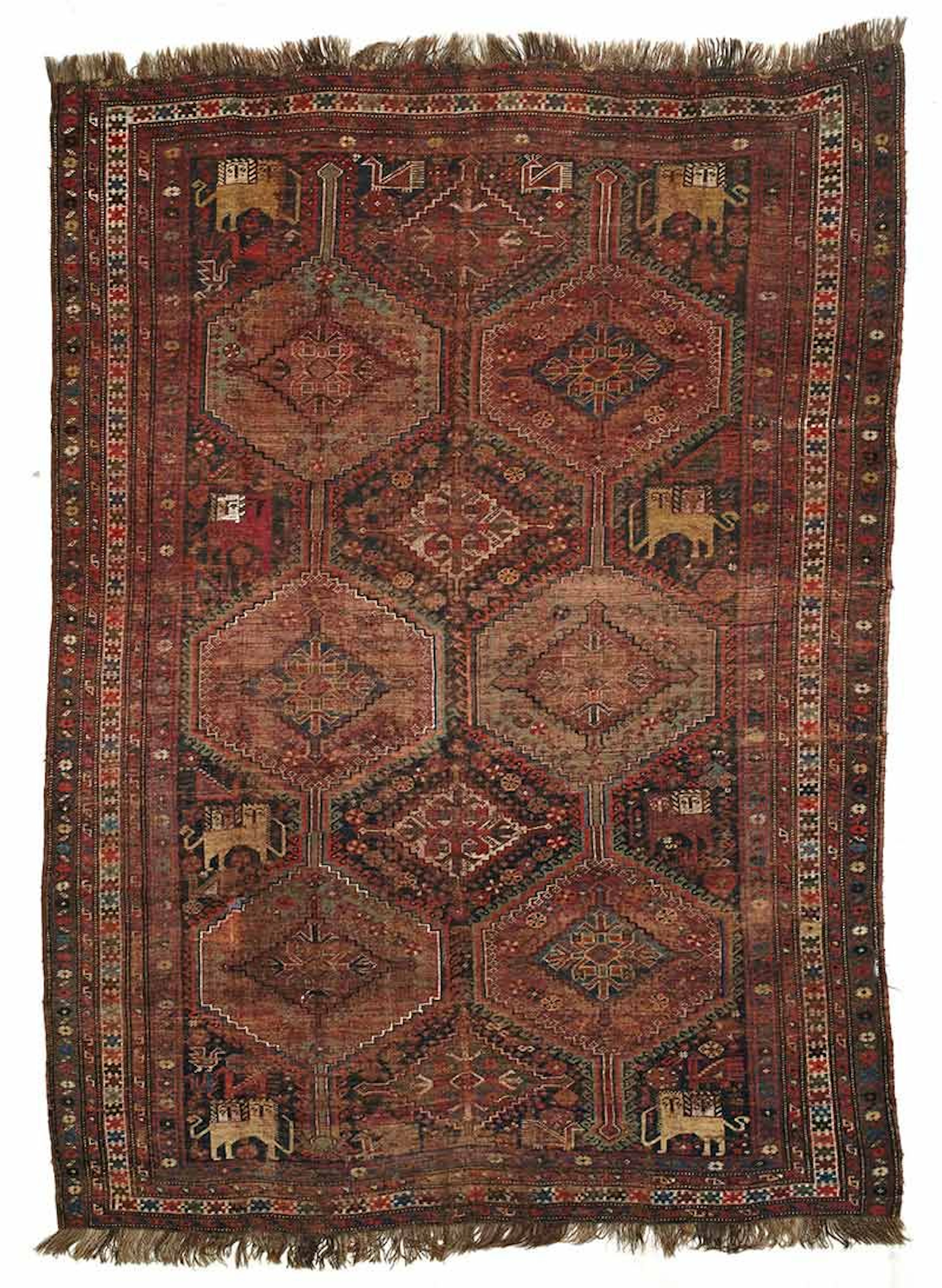 Alfombra Shiraz en lana, con decoracin geomtrica, Persia, S. XIX.