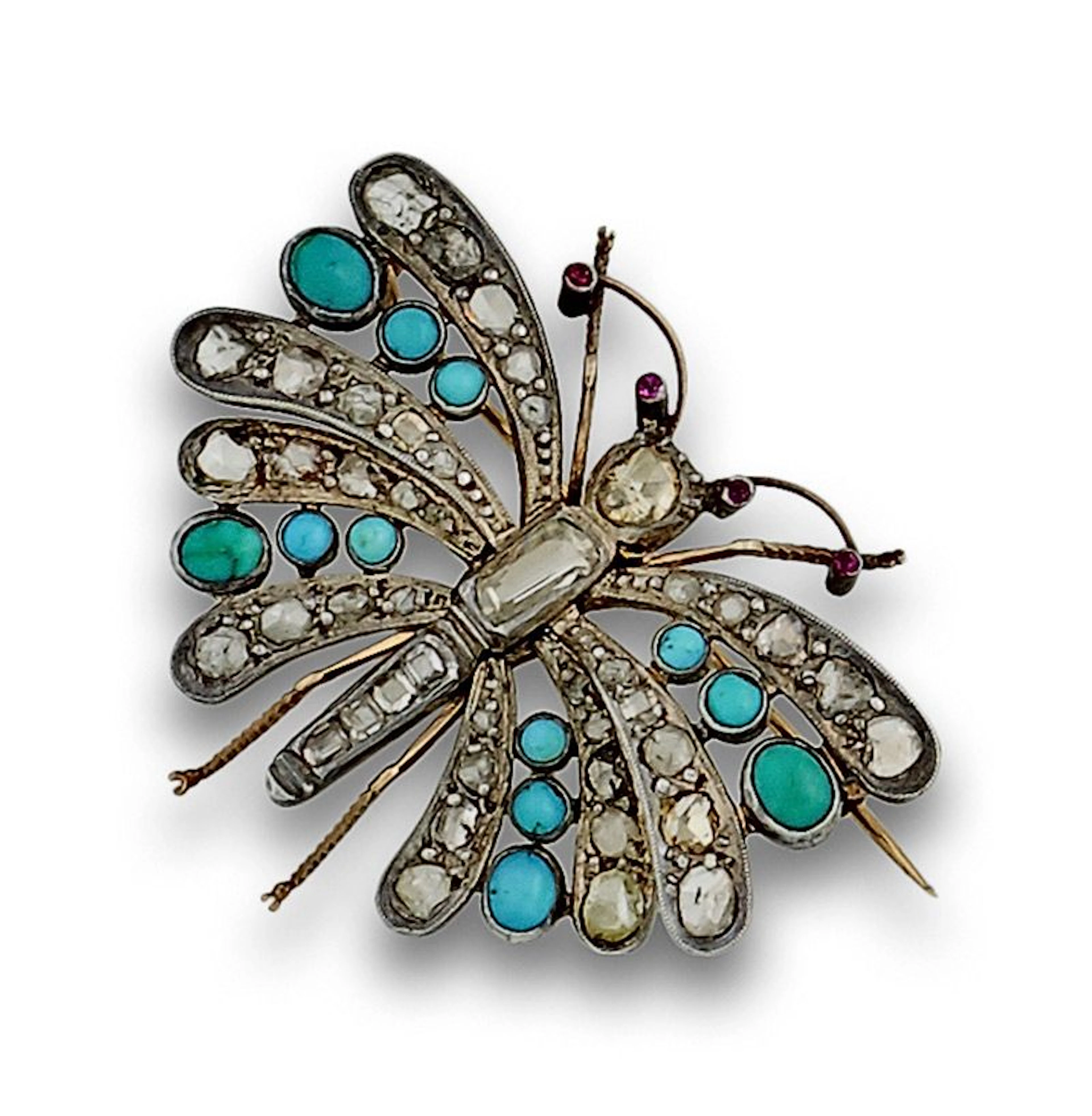 Broche mariposa de ffs s.XIX con diamantes de talla rosa y tabla combinados