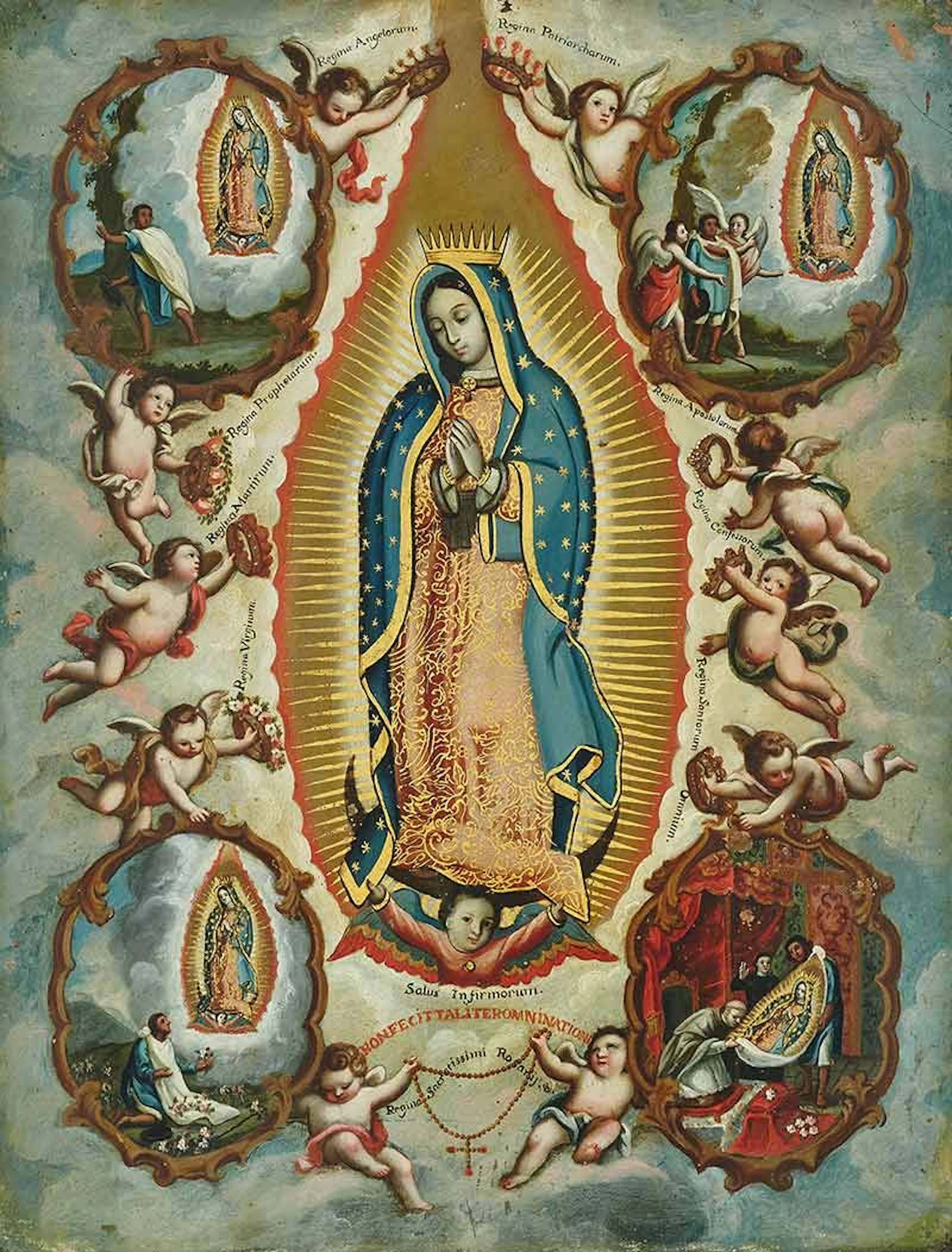 ESCUELA MEXICANA, SIGLO XVIII Virgen de Guadalupe con escenas de sus