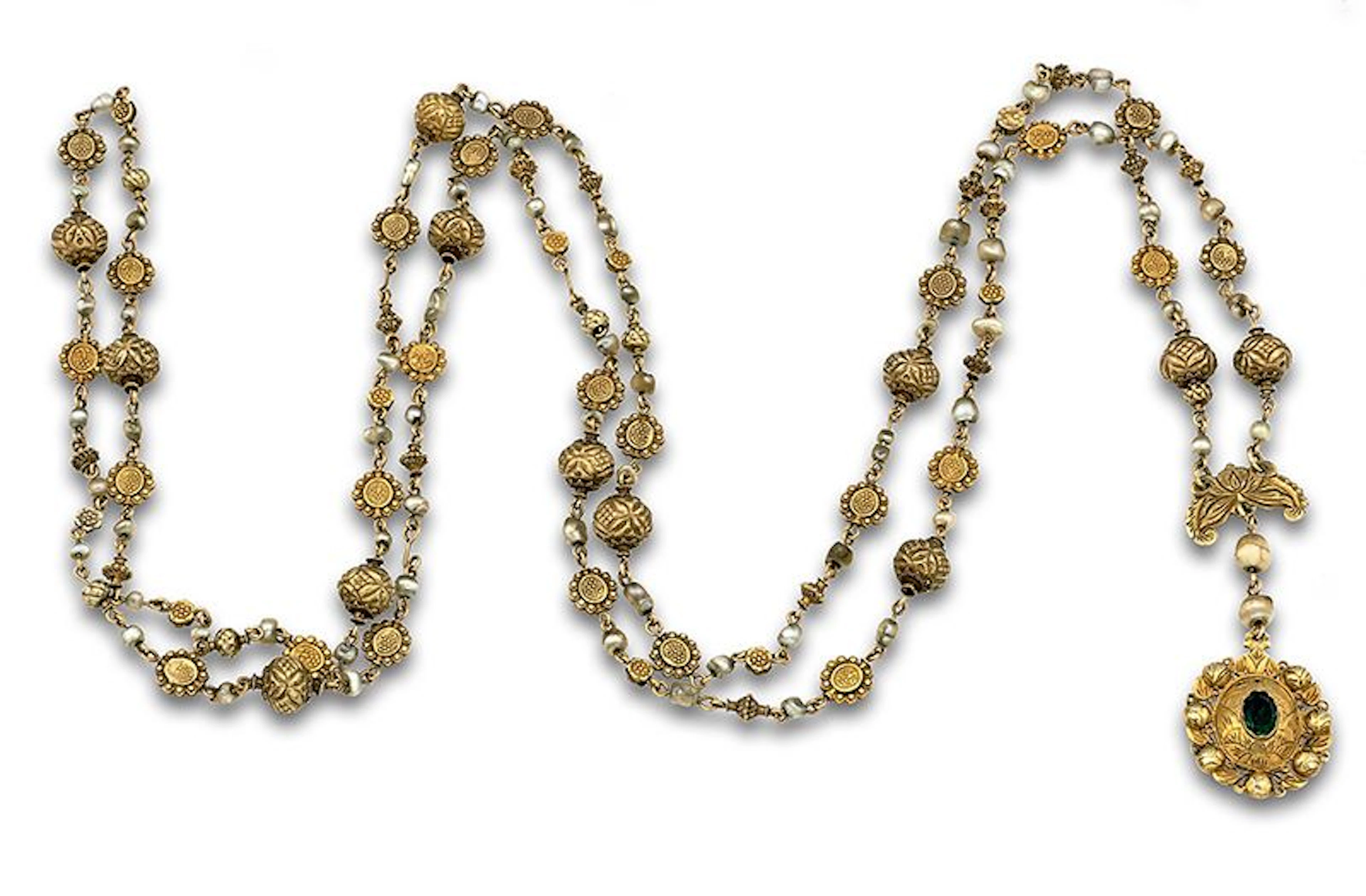 Collar italiano ,primera mitad del S. XVIII en oro de 14K y aljfares de perlas.