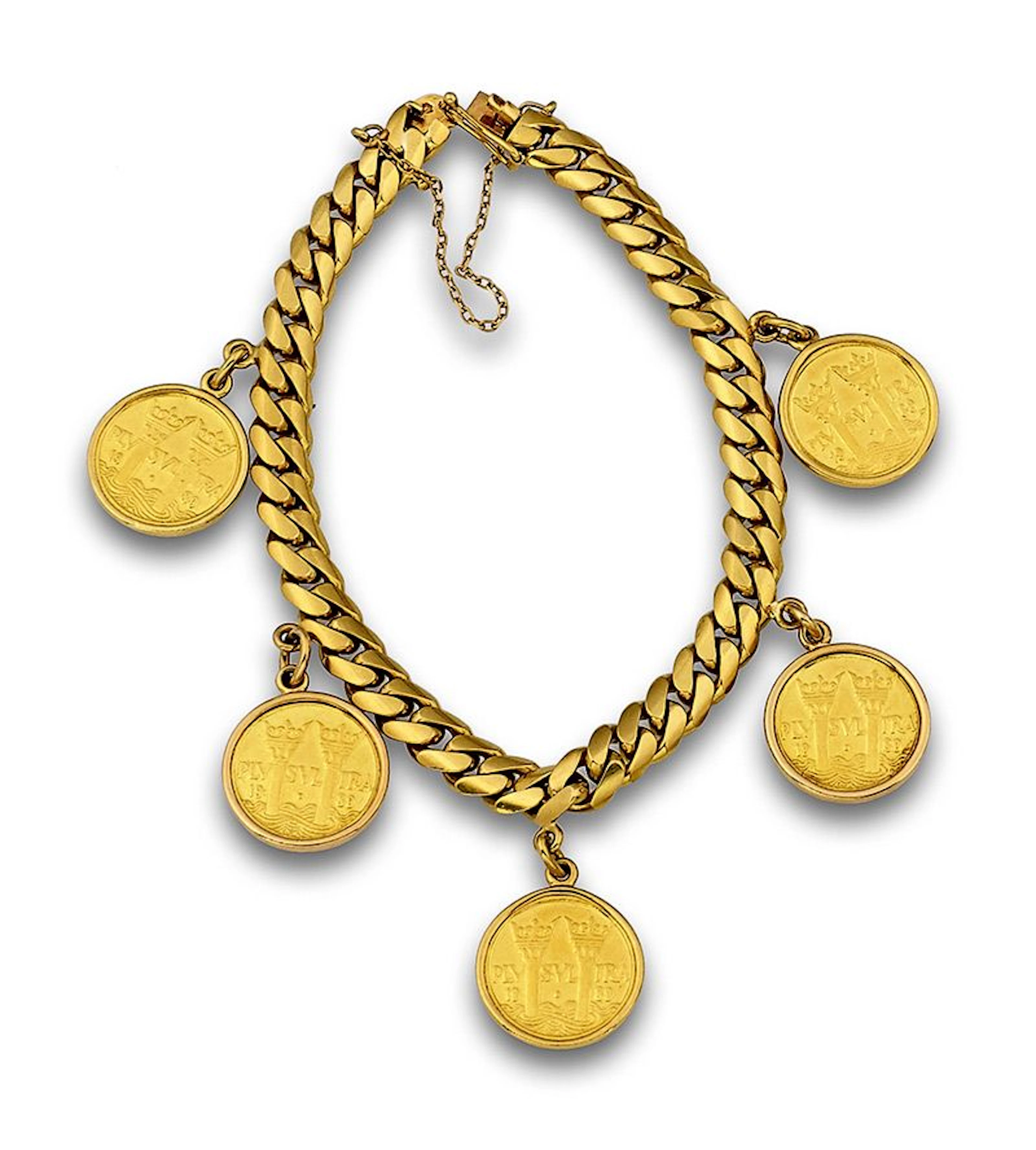 Pulsera con 5 monedas de 10 ecus en oro 900 milsimas, colgantes de