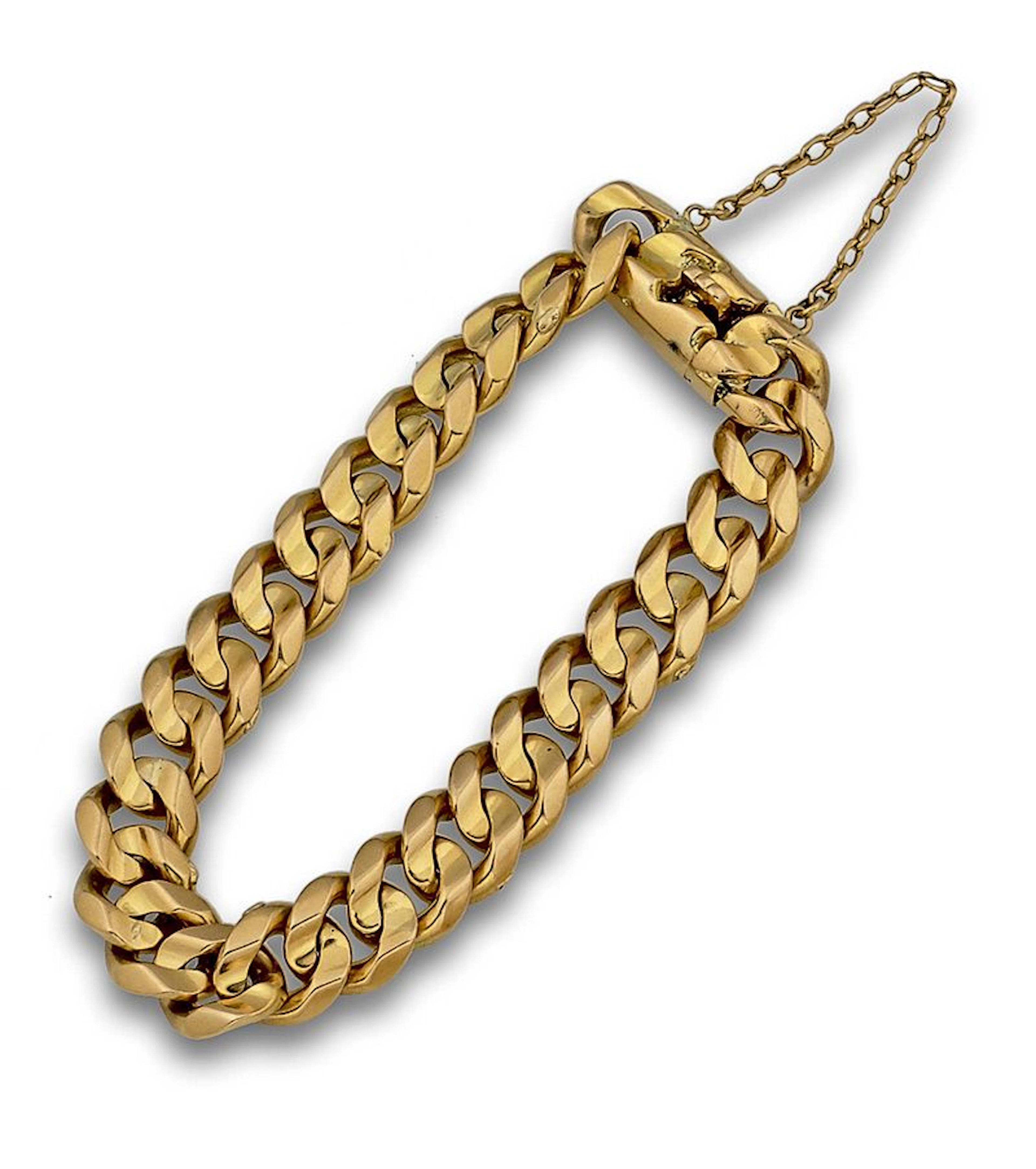 Pulsera de cadena de eslabn barbado macizo en oro de 18K.