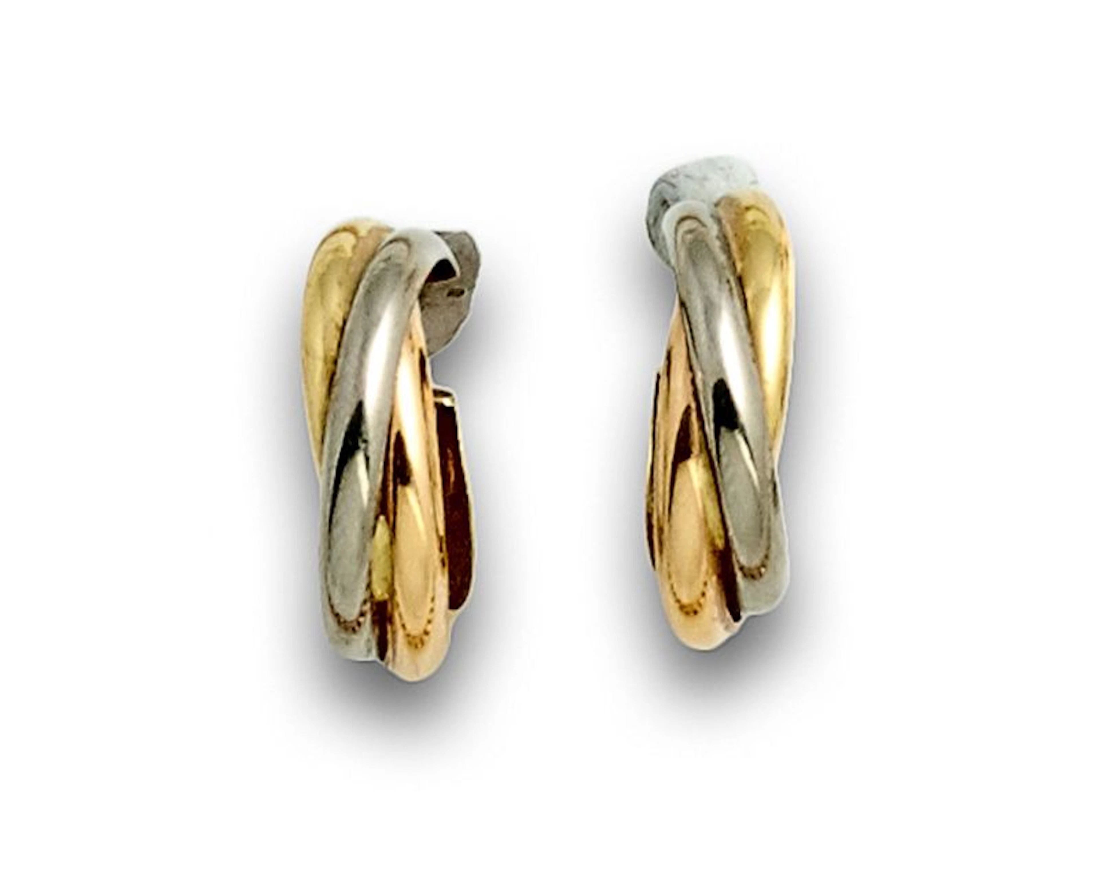 Pendientes con tres aros tipo cartier oro tricolor de 18K.