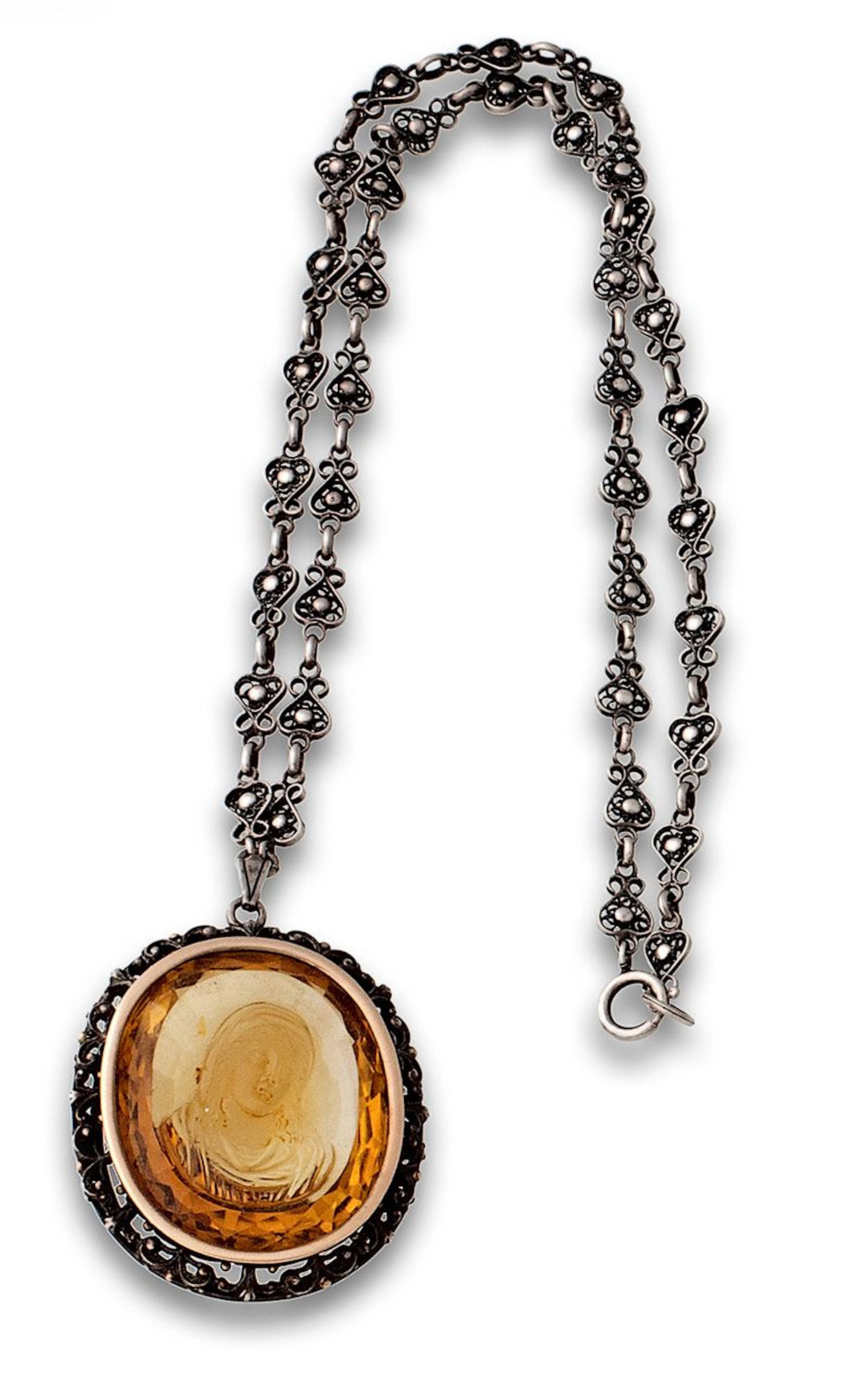 Colgante de pps s XX de la joyera KENDALL and CO con intaglio de Virgen