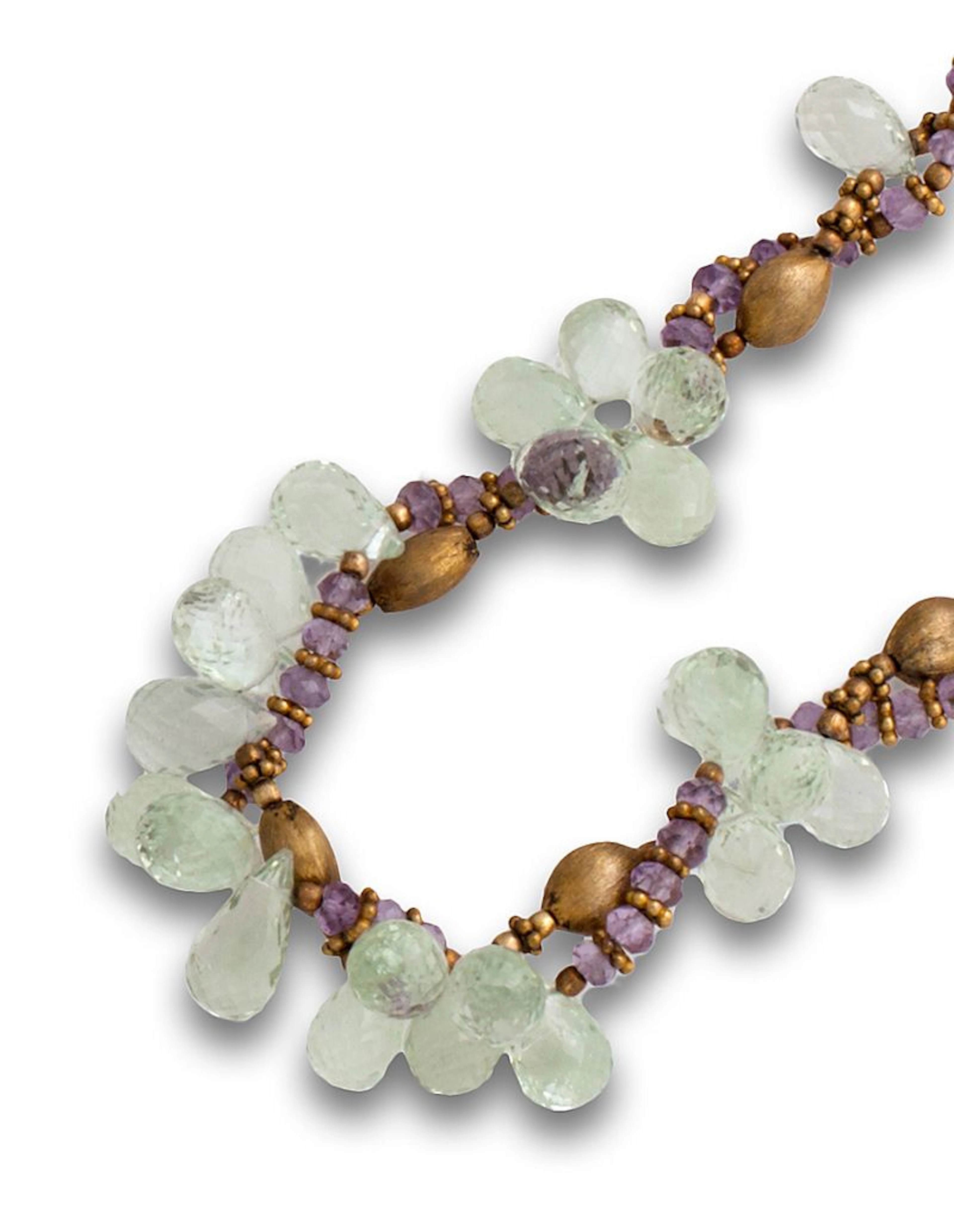 Collar de perillas de cuarzos verdes facetadas combinadas con amatistas