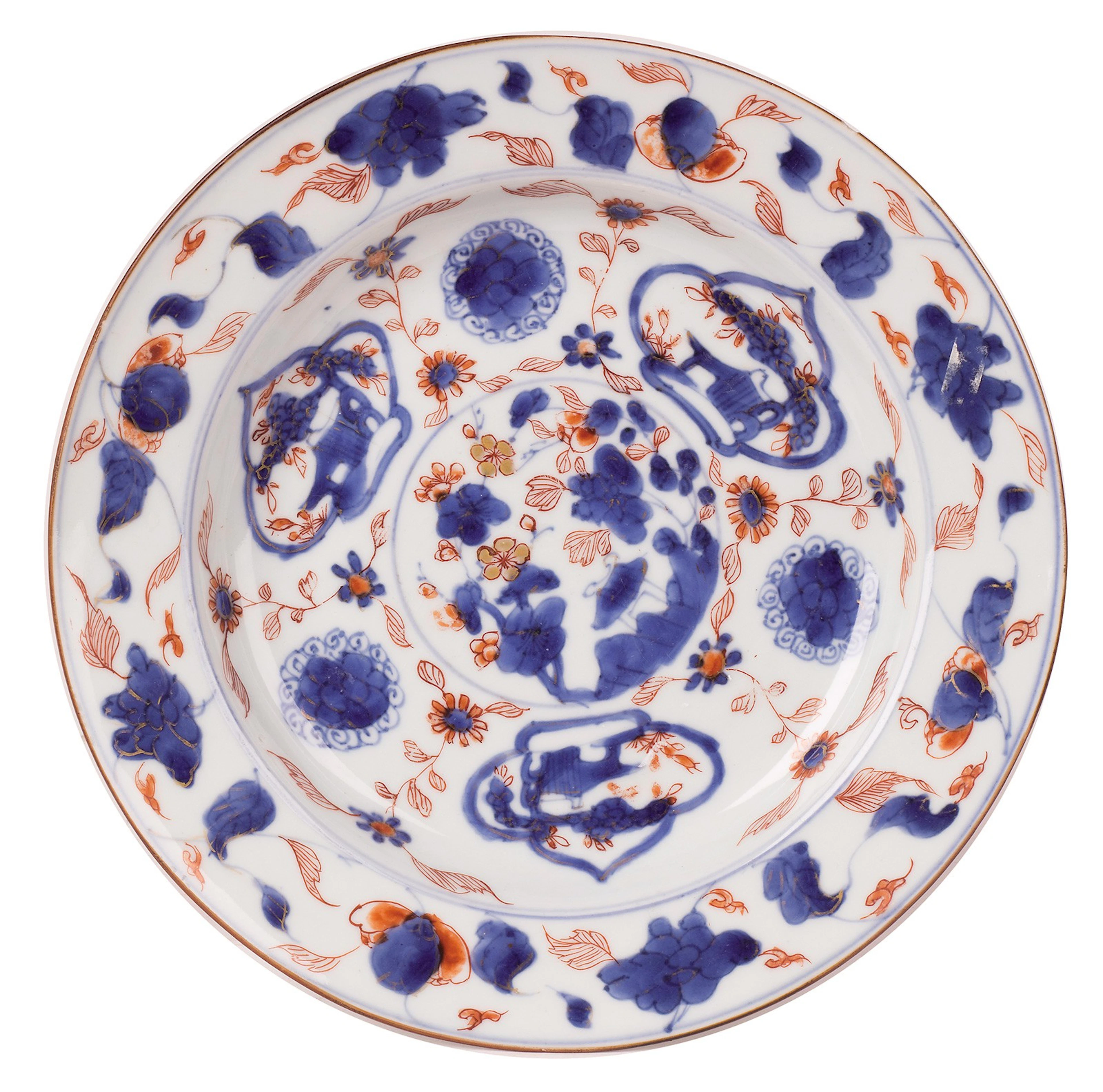 Pareja de platos en porcelana china esmaltada tipo Imari