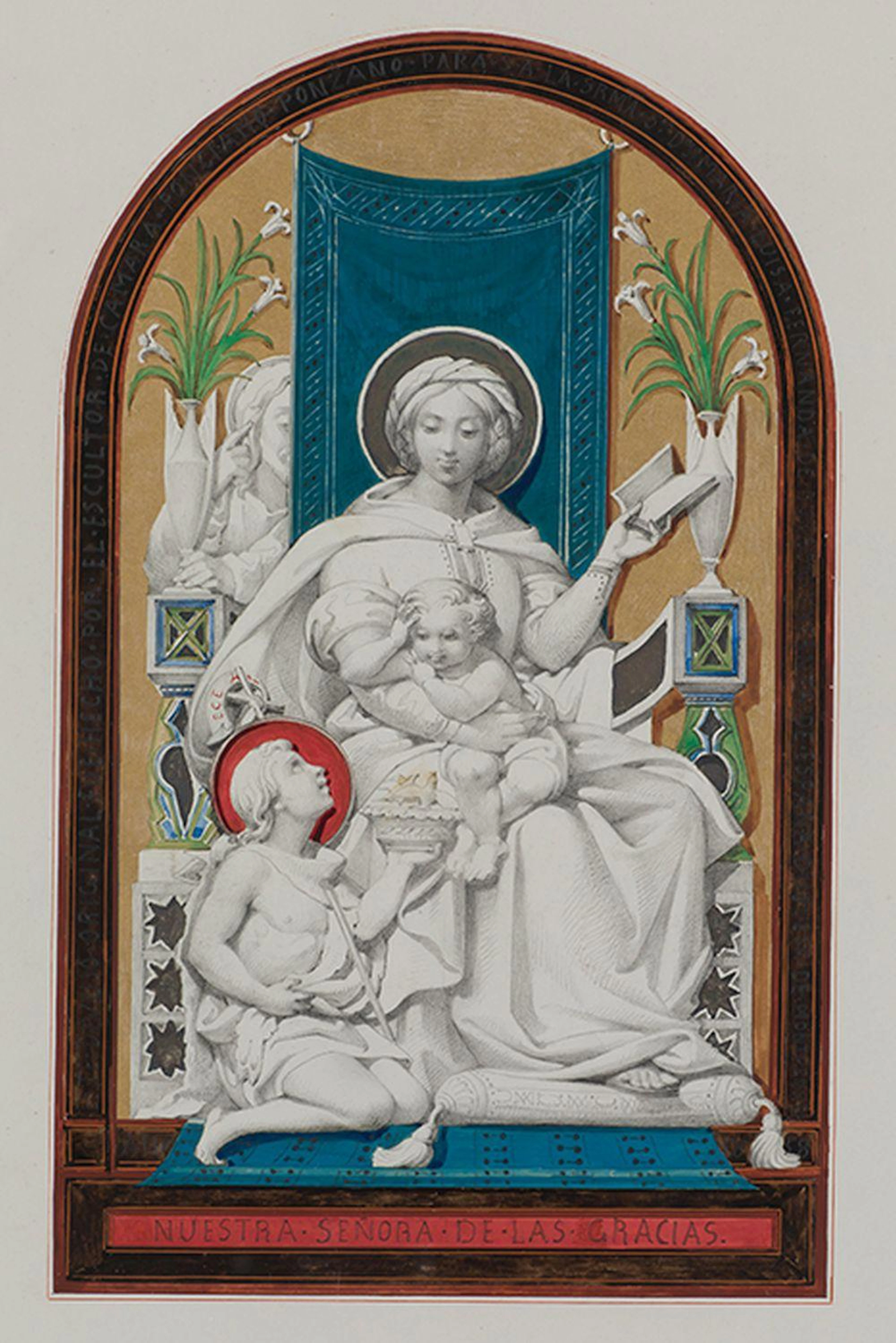 PONCIANO PONZANO Y GASCÓN 1813 / 1877 DRAWING "Nuestra Señora de las Gracia