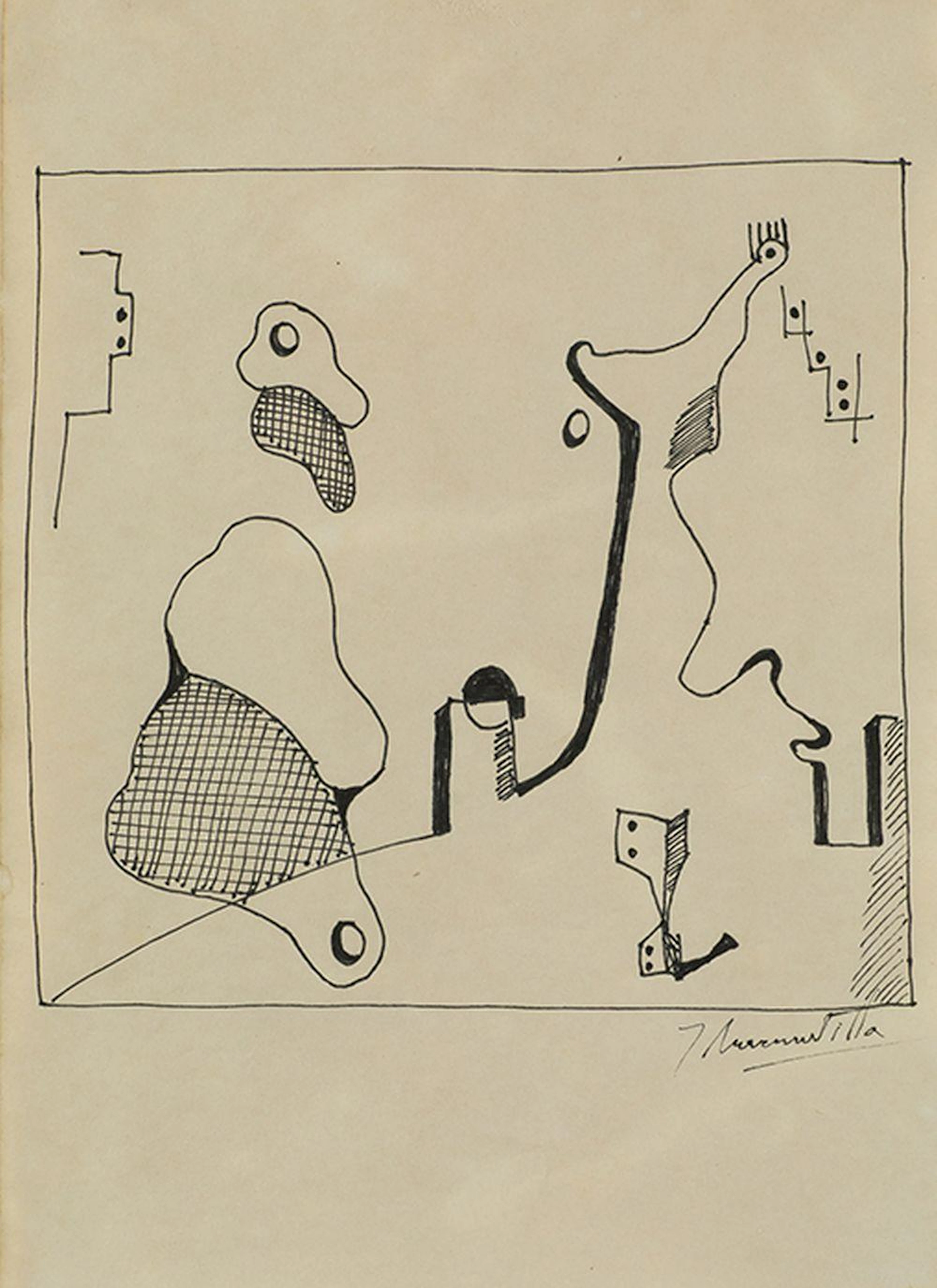 JOSÉ MORENO VILLA 1887 / 1955 DRAWING "Composición" Ink on paper br br