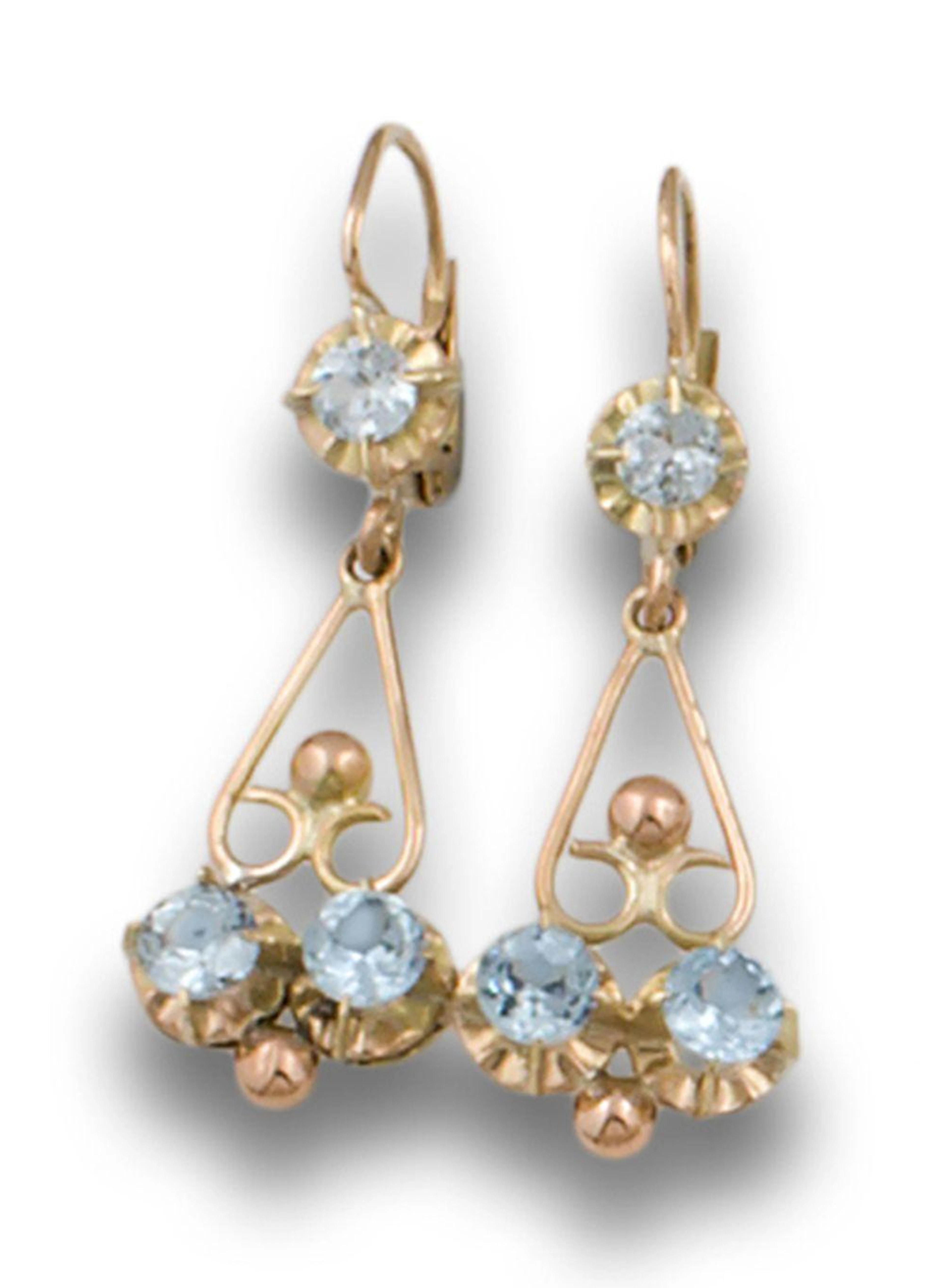 PENDIENTES XIX ORO AGUAMARINAS
