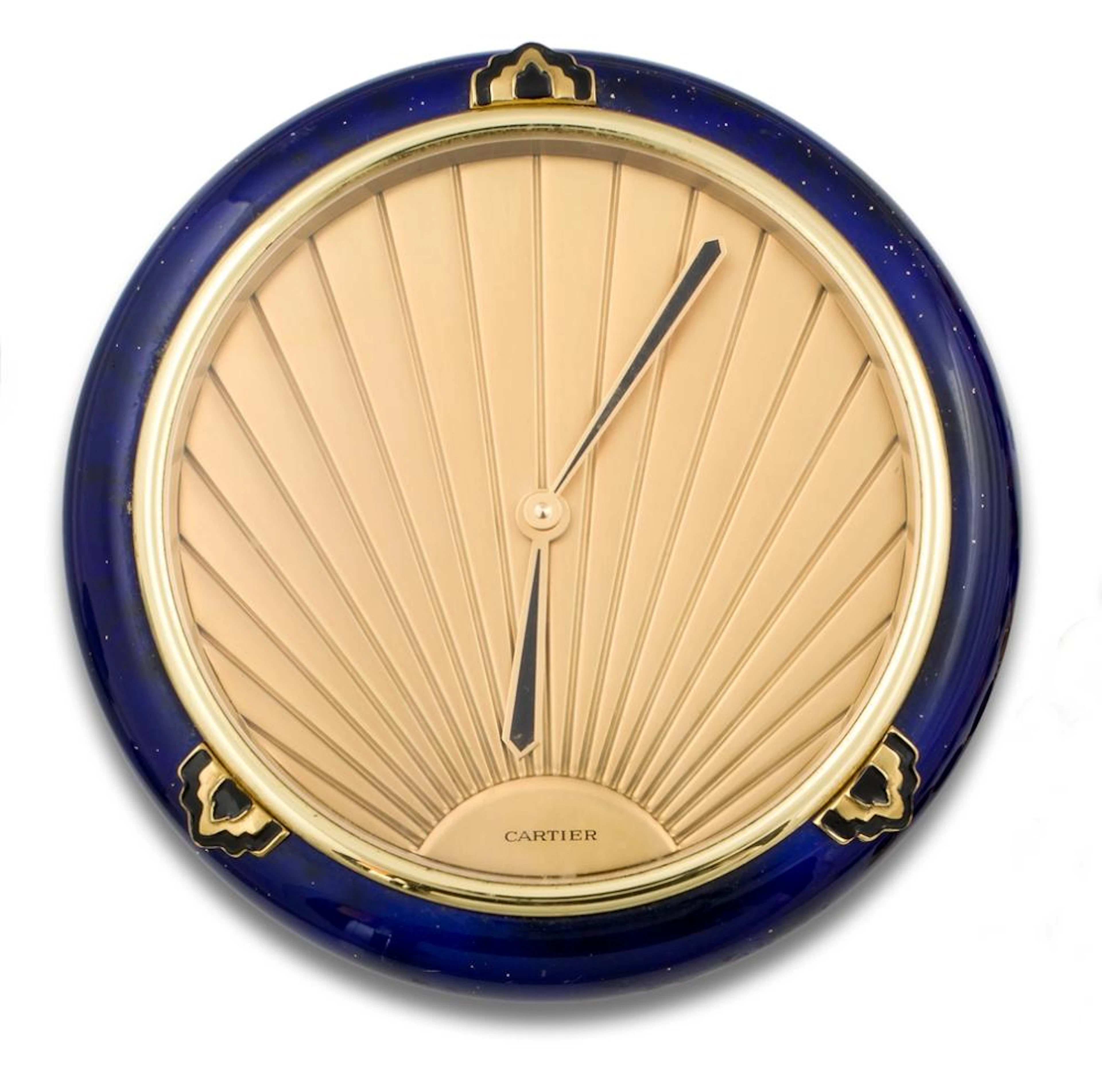 AN ART DECO GILT-METAL AND LAPIS LAZULI ALARM CLOCK, BY CARTIER