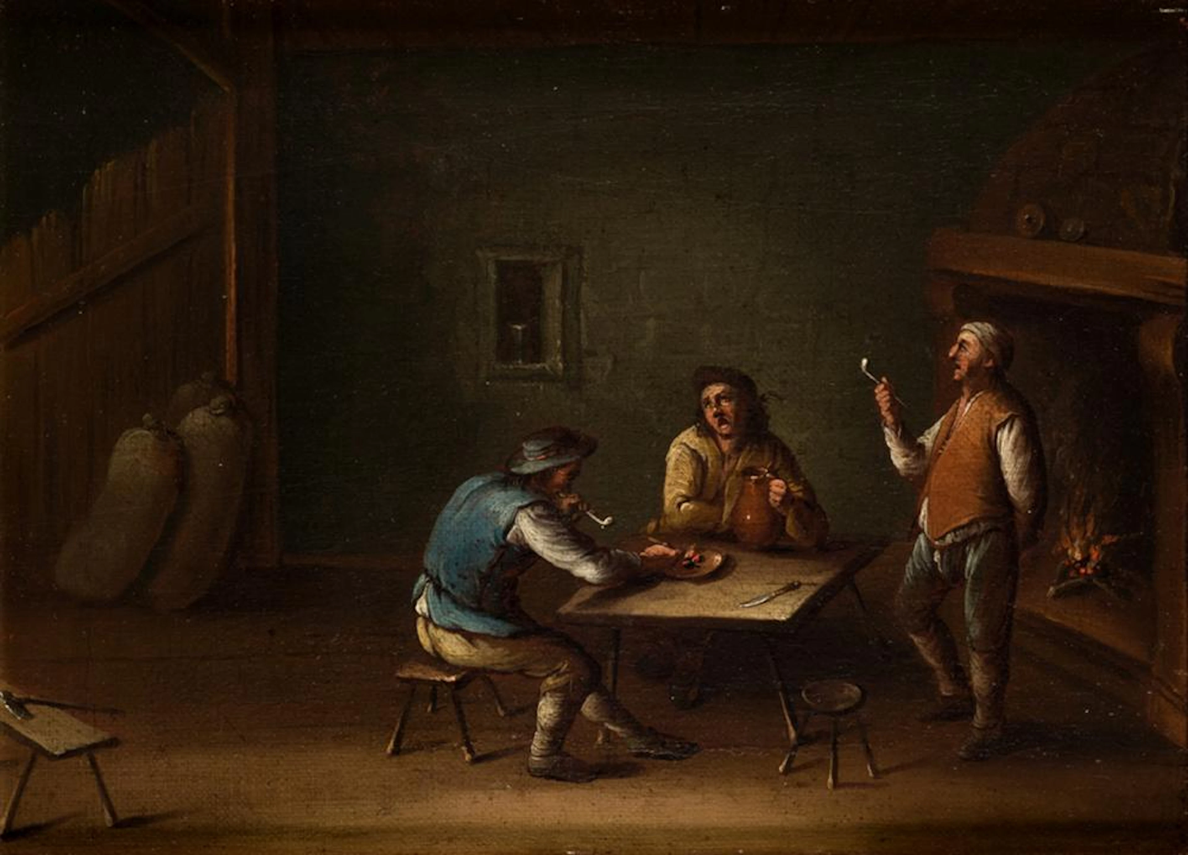 DUTCH SCHOOL "La Taberna" and "Jugadores de cartas". A pair of oils on canvas.