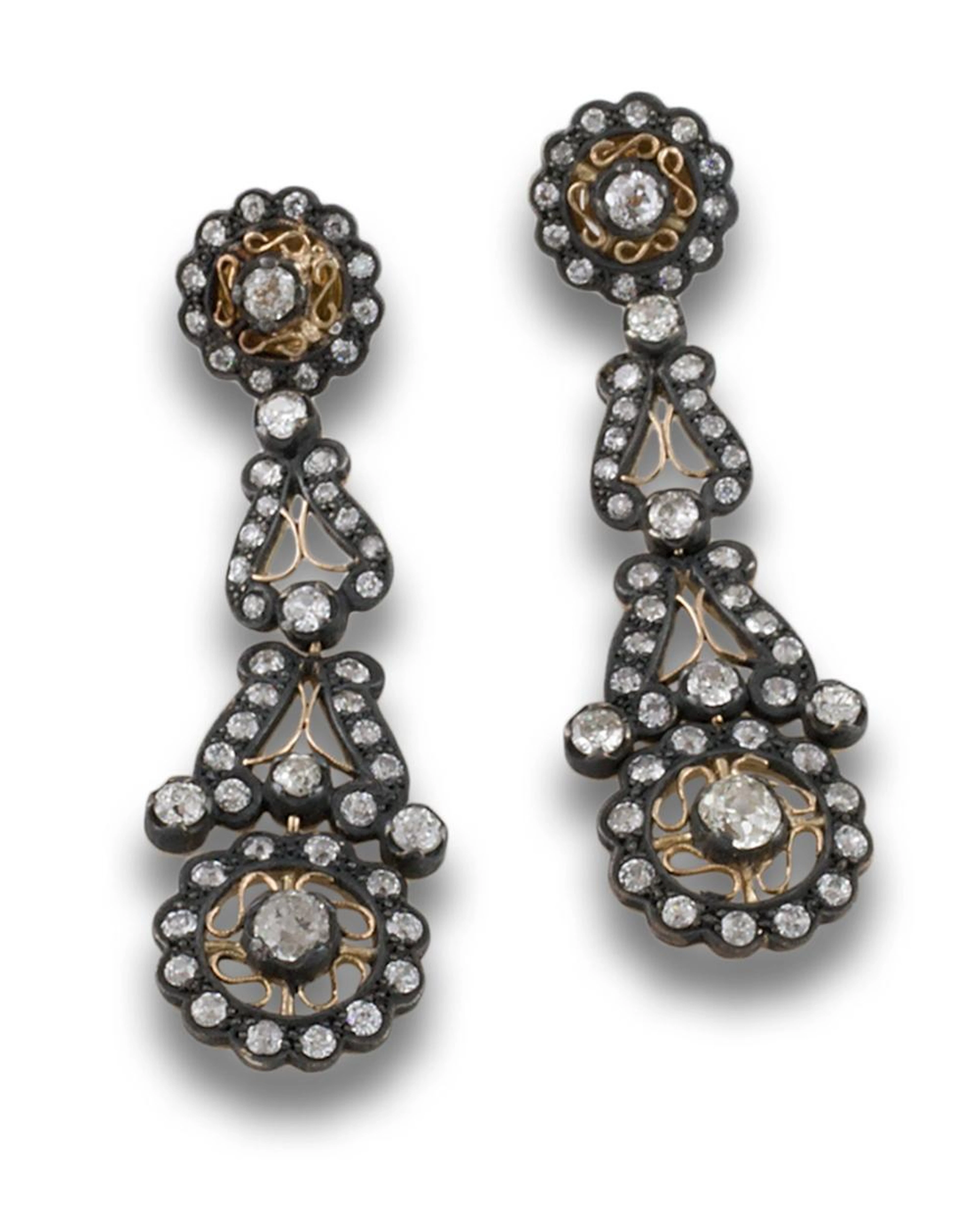 PENDIENTES LARGOS XIX PLATA ORO DIAMANTES