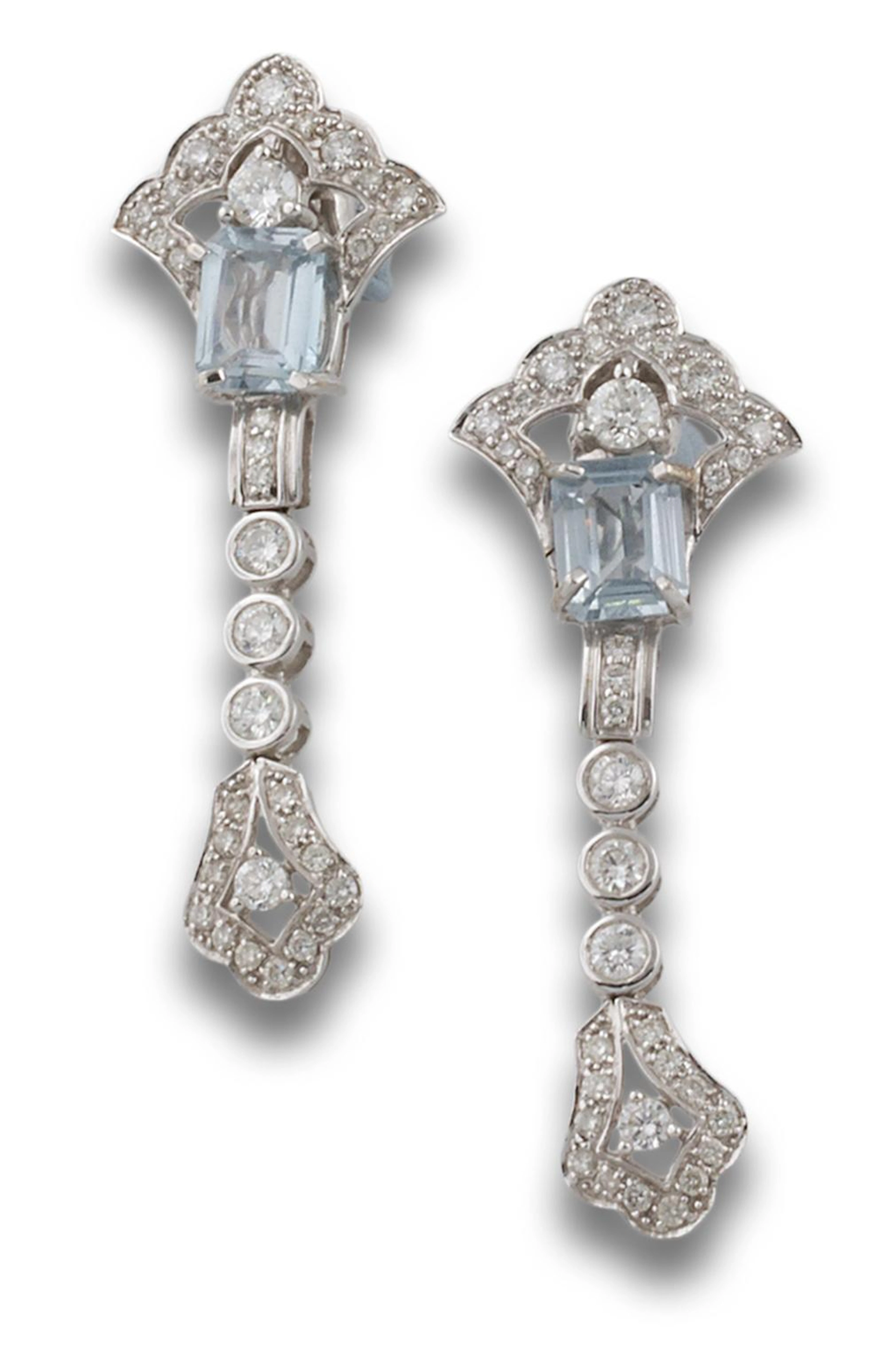 PENDIENTES LARGOS DIAMANTES AGUAMARINAS