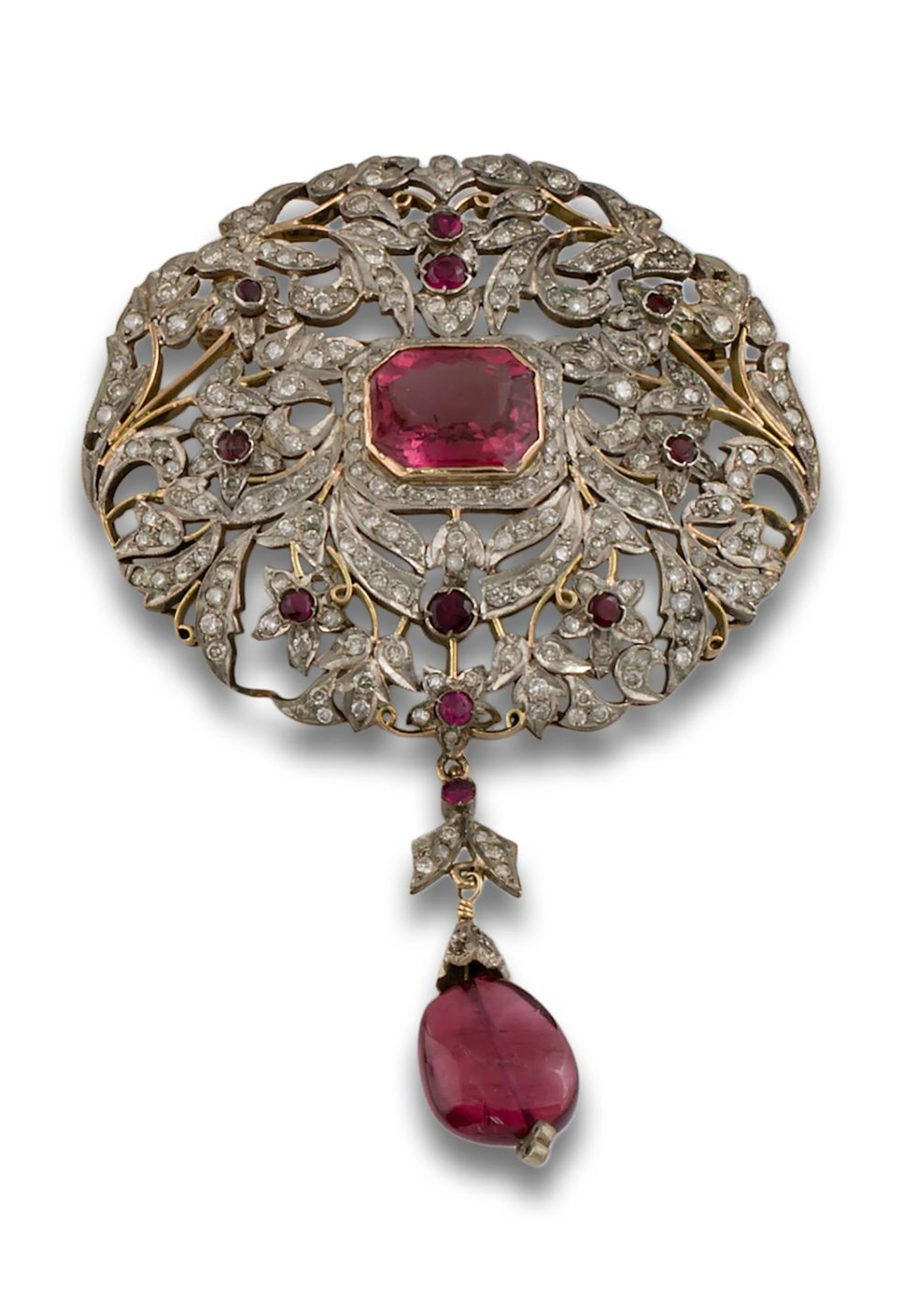 BROOCH XIX SILVER GOLD DIAMONDS MISSING TOURMALINES
