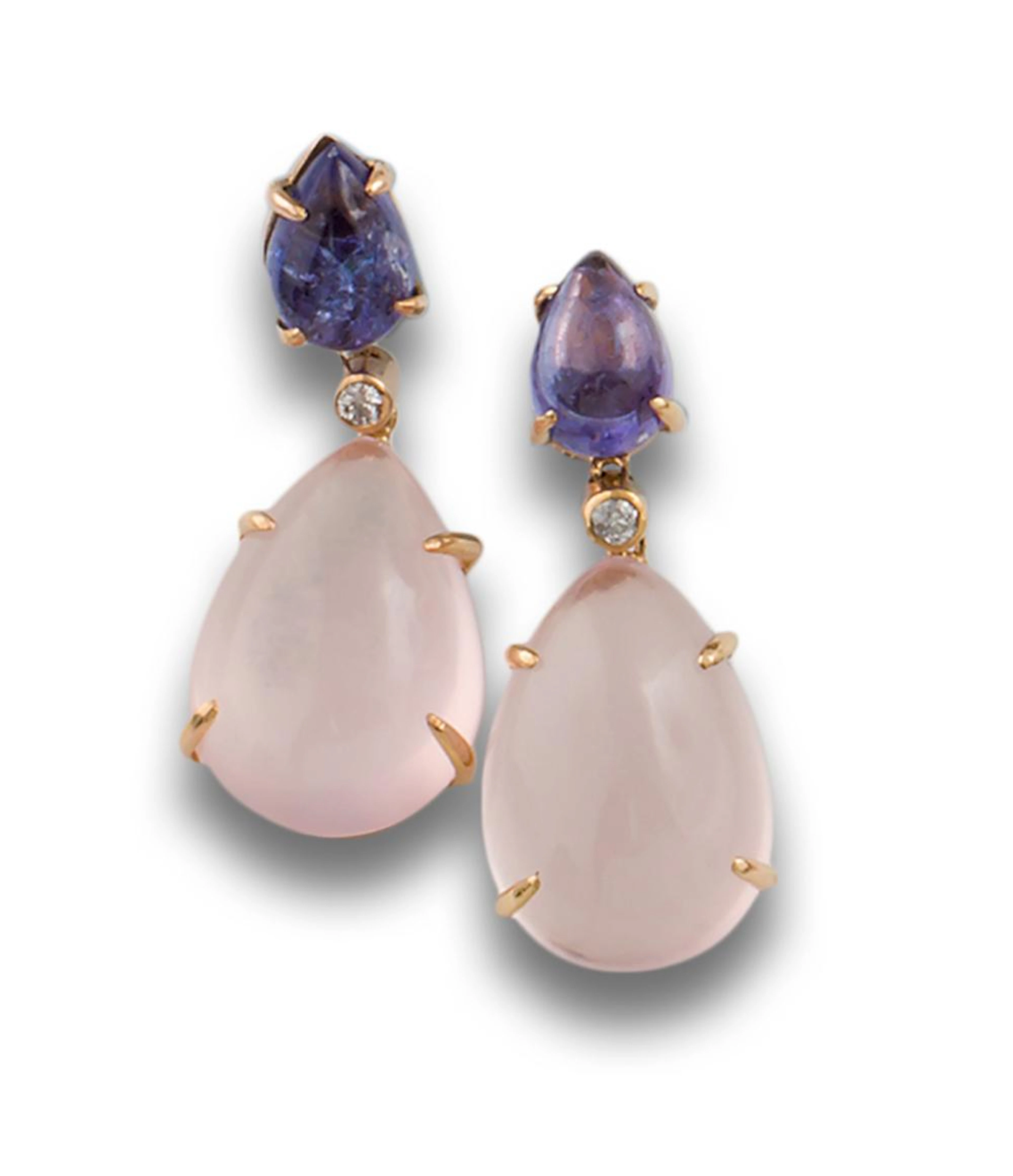 PENDIENTES LARGOS CUARZO ROSA Y TANZANITA