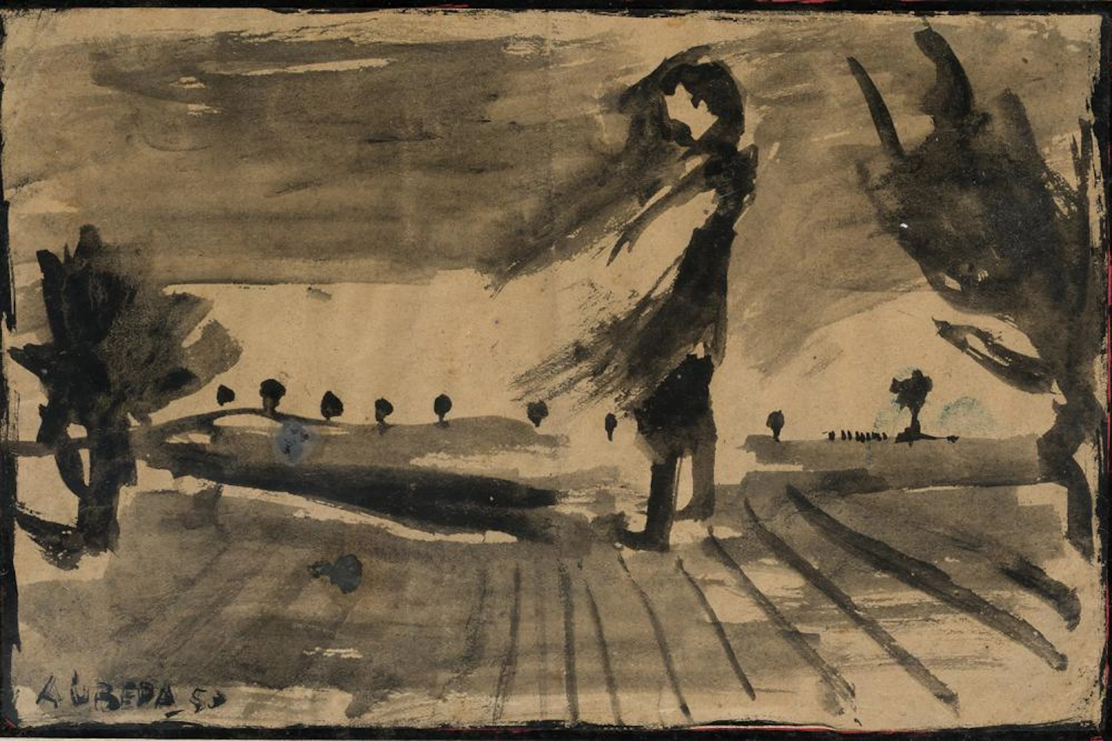 AGUSTÍN ÚBEDA (1925 / 2007). "Figure in landscape"
