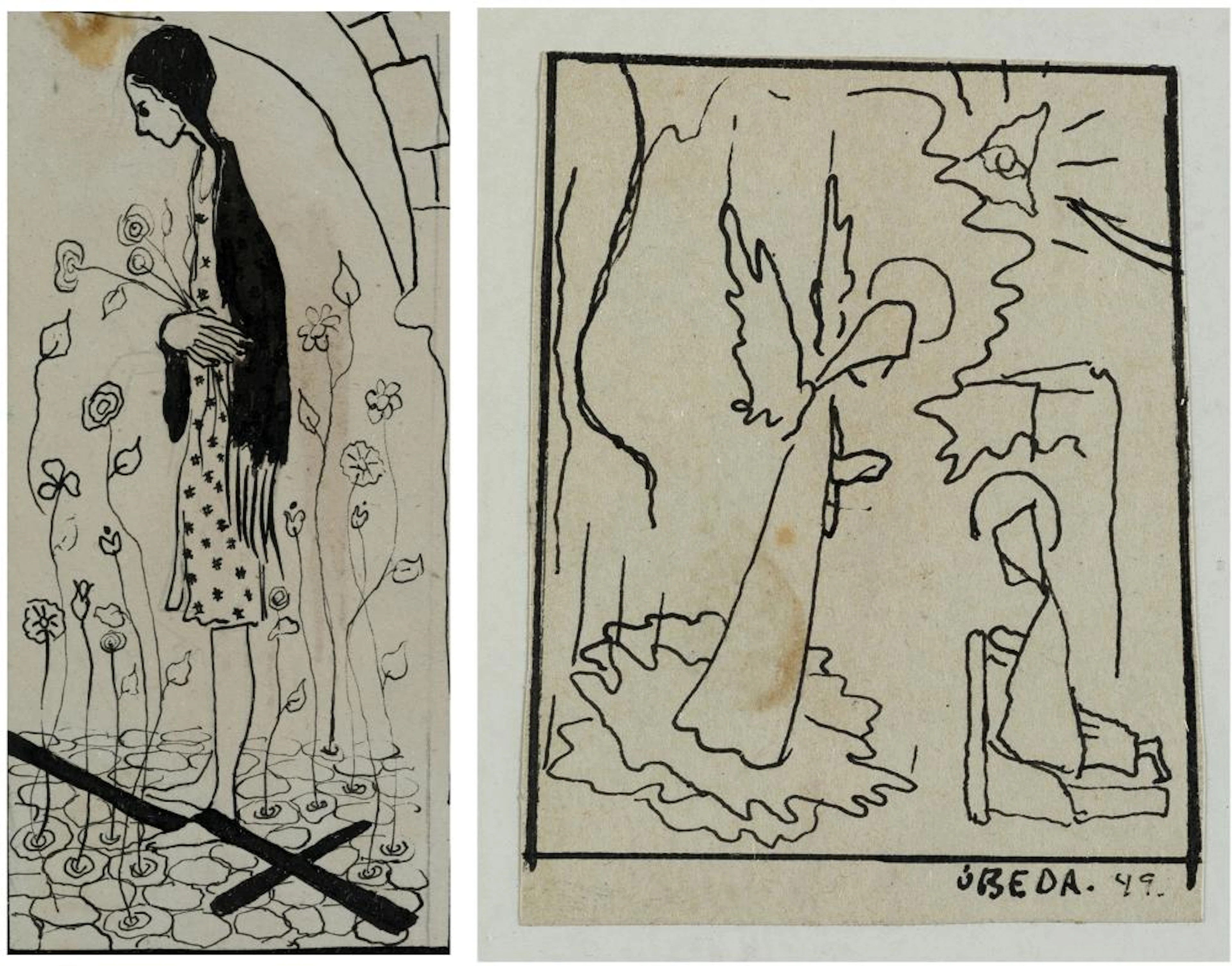 AGUSTÍN ÚBEDA (1925 / 2007). "Annunciation" and "Young man with flowers"