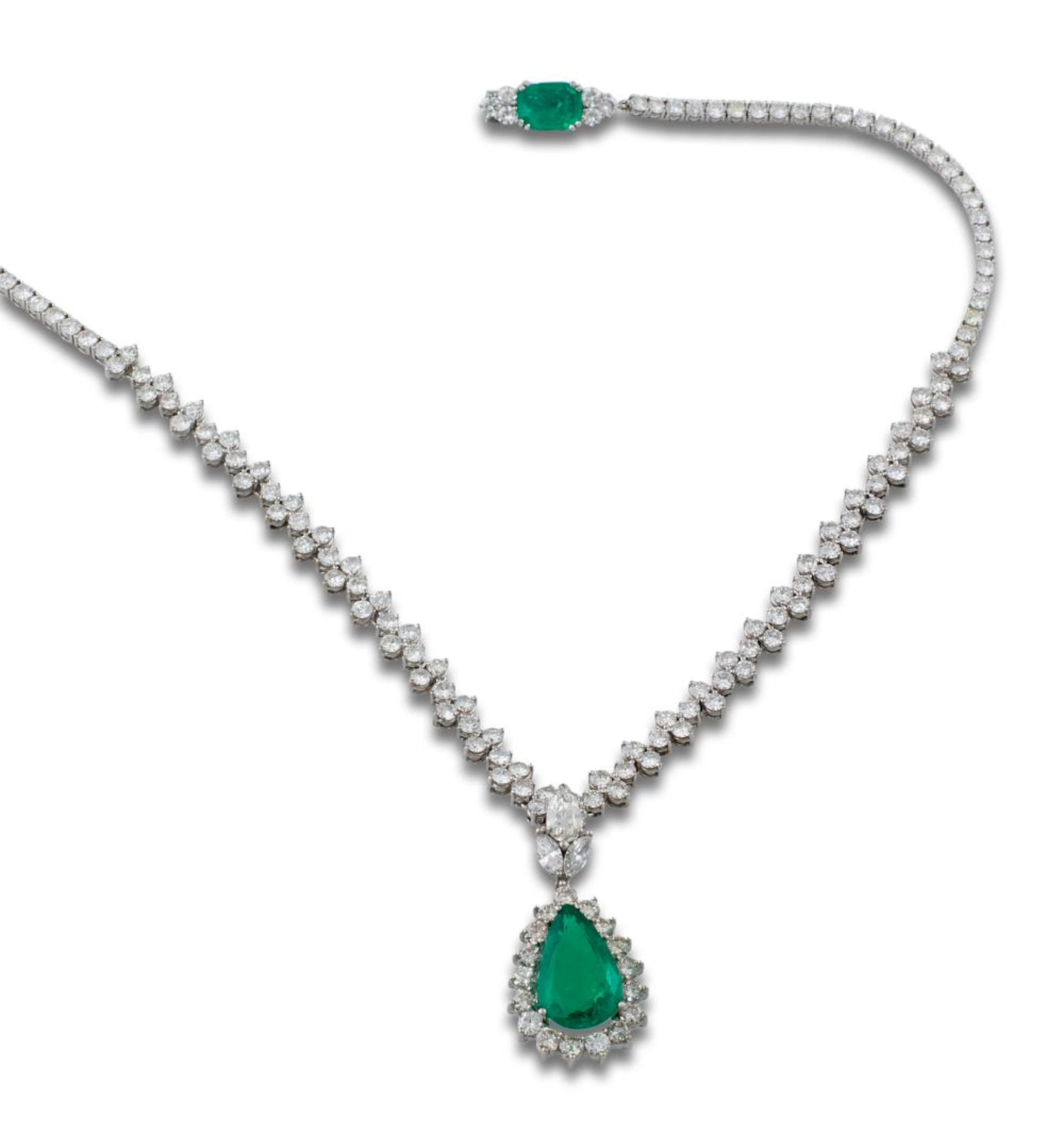 RIVIERE GOLD EMERALD DIAMOND NECKLACE