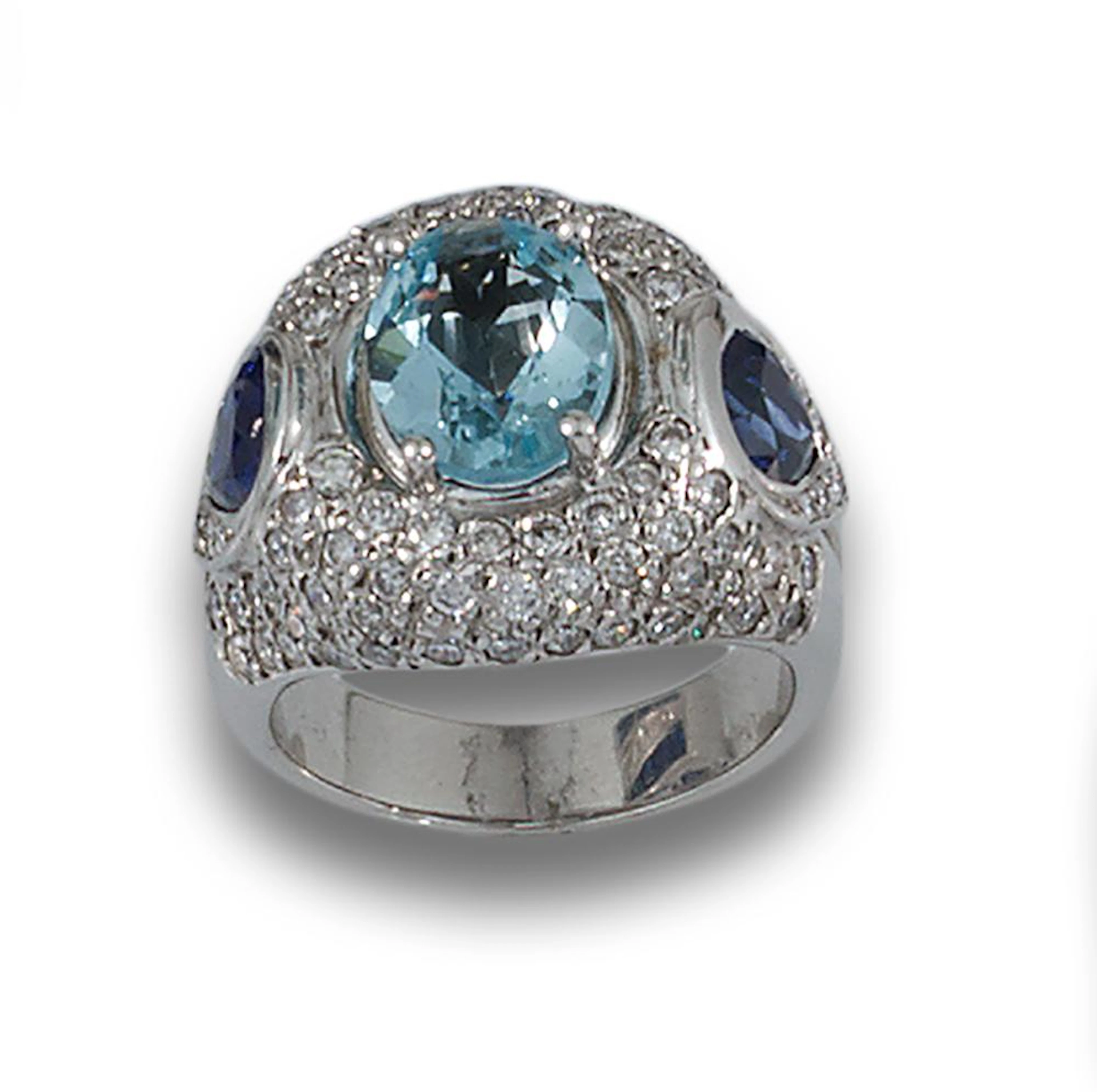 GOLD PAVE DIAMOND RING AQUAMARINE ZAF DIAMONDS