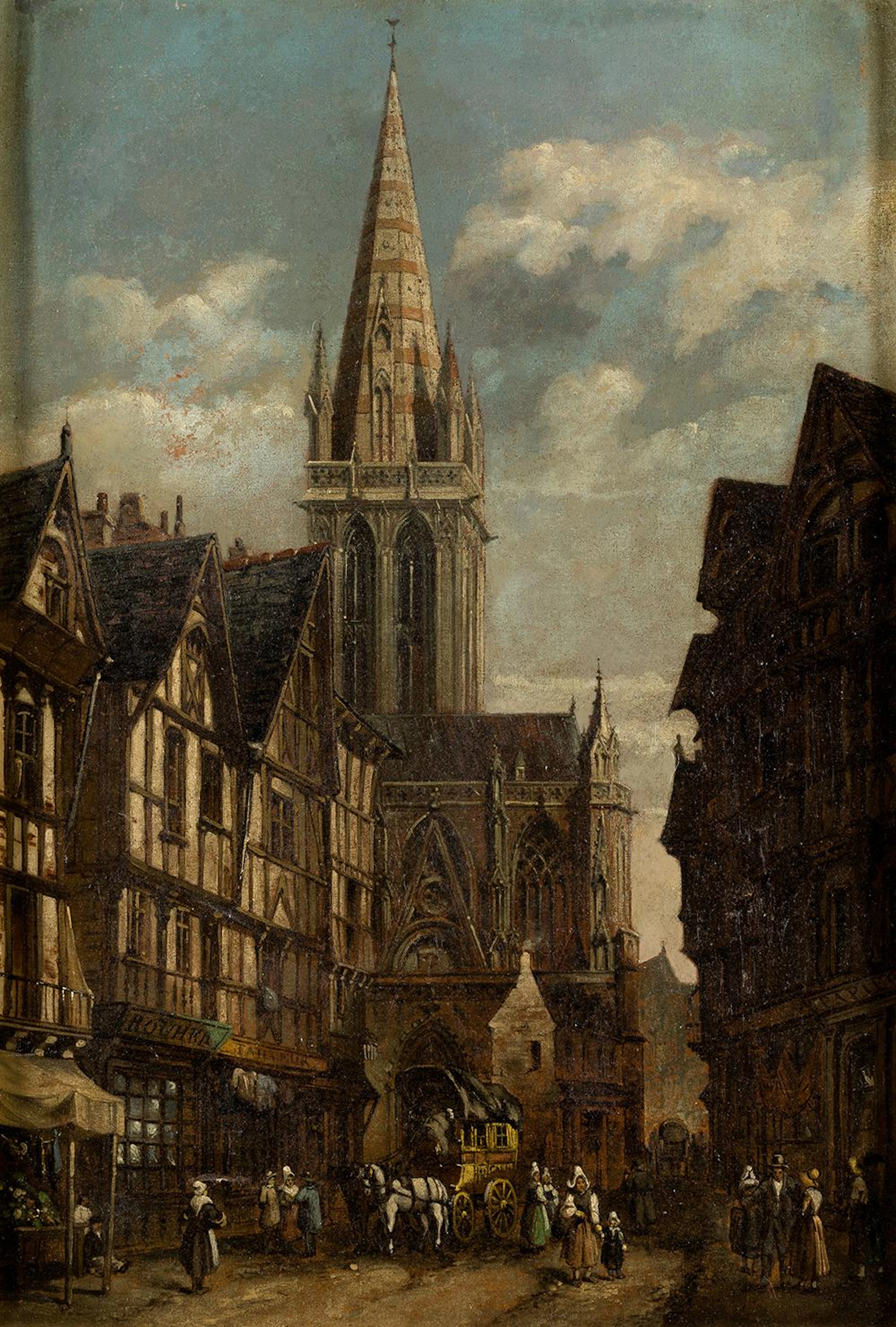 ESCUELA HOLANDESA (S. XIX / .) "View of a city with traders"