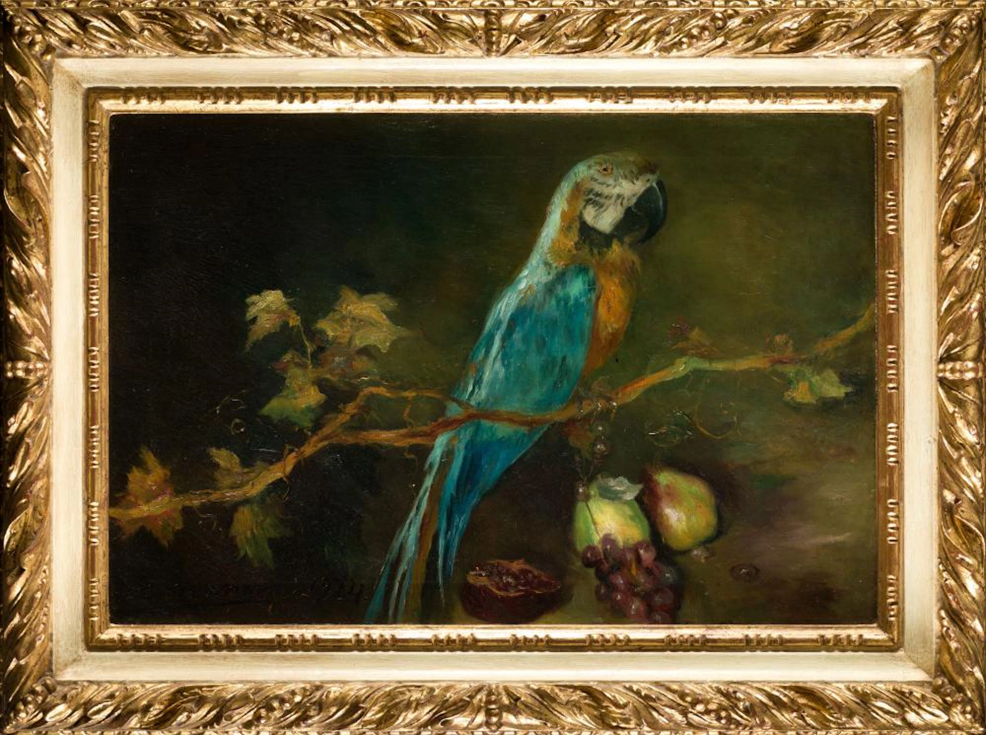 LUIS GRANER ARRUFI (1836 / 1929) "Still life with parrot and autumn fruits