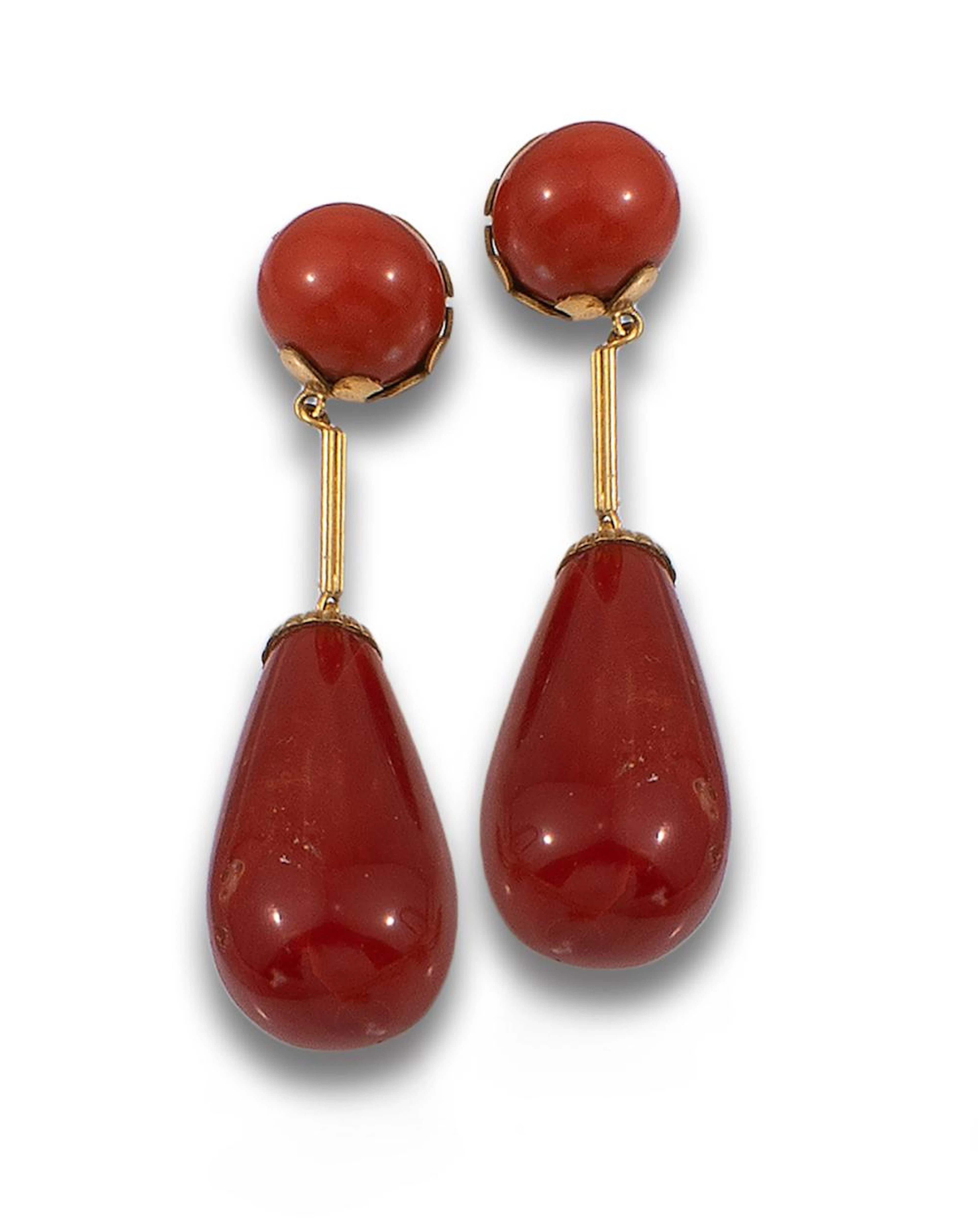 LONG EARRINGS S. 19TH CENTURY CORAL GOLD