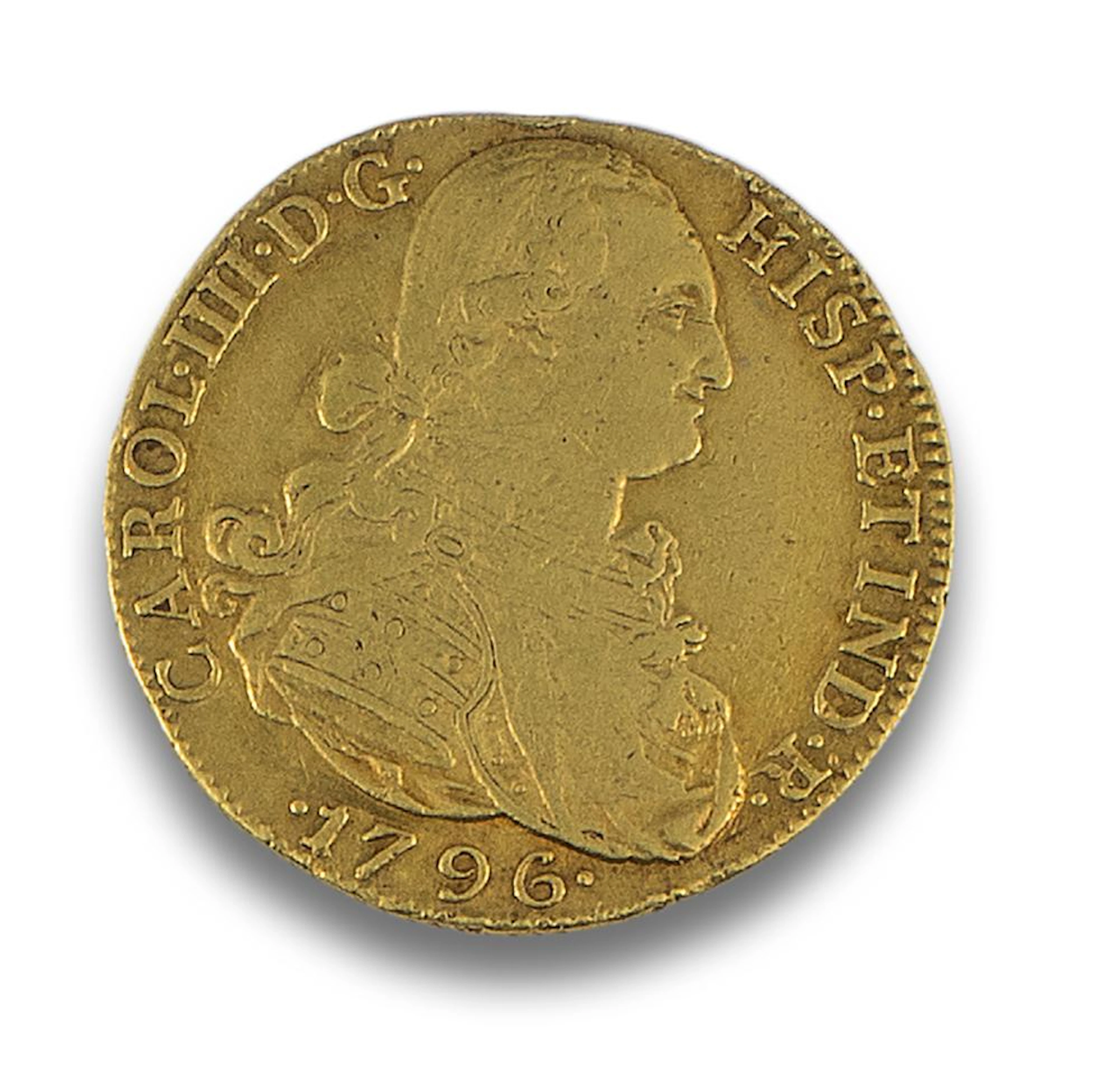 Moneda de oro PELUCONA, Ocho escudos Carlos IIII.