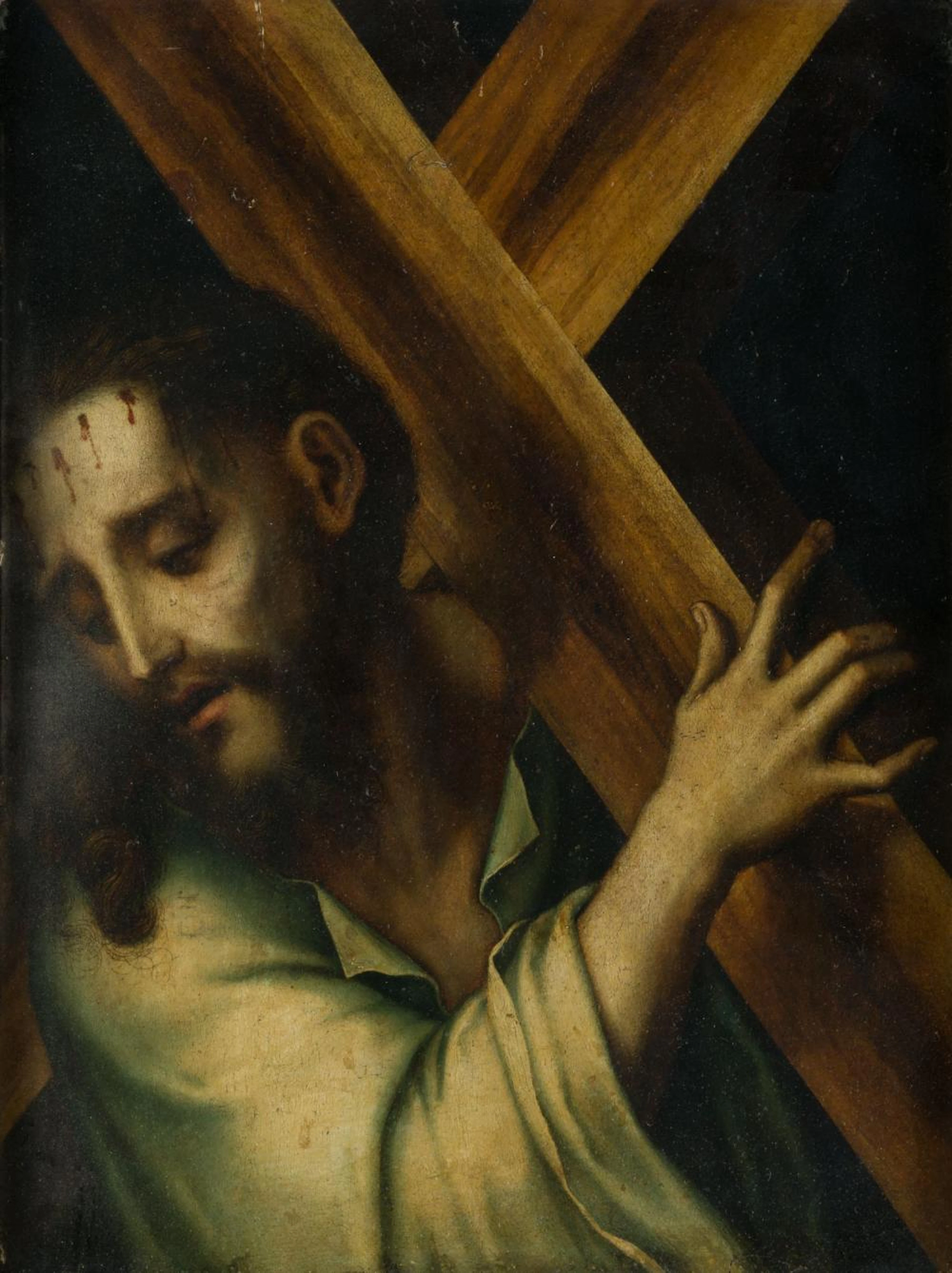 CIRCLE OF LUIS DE MORALES (XVI CENTURY) "Nazarene with the cross on his back".