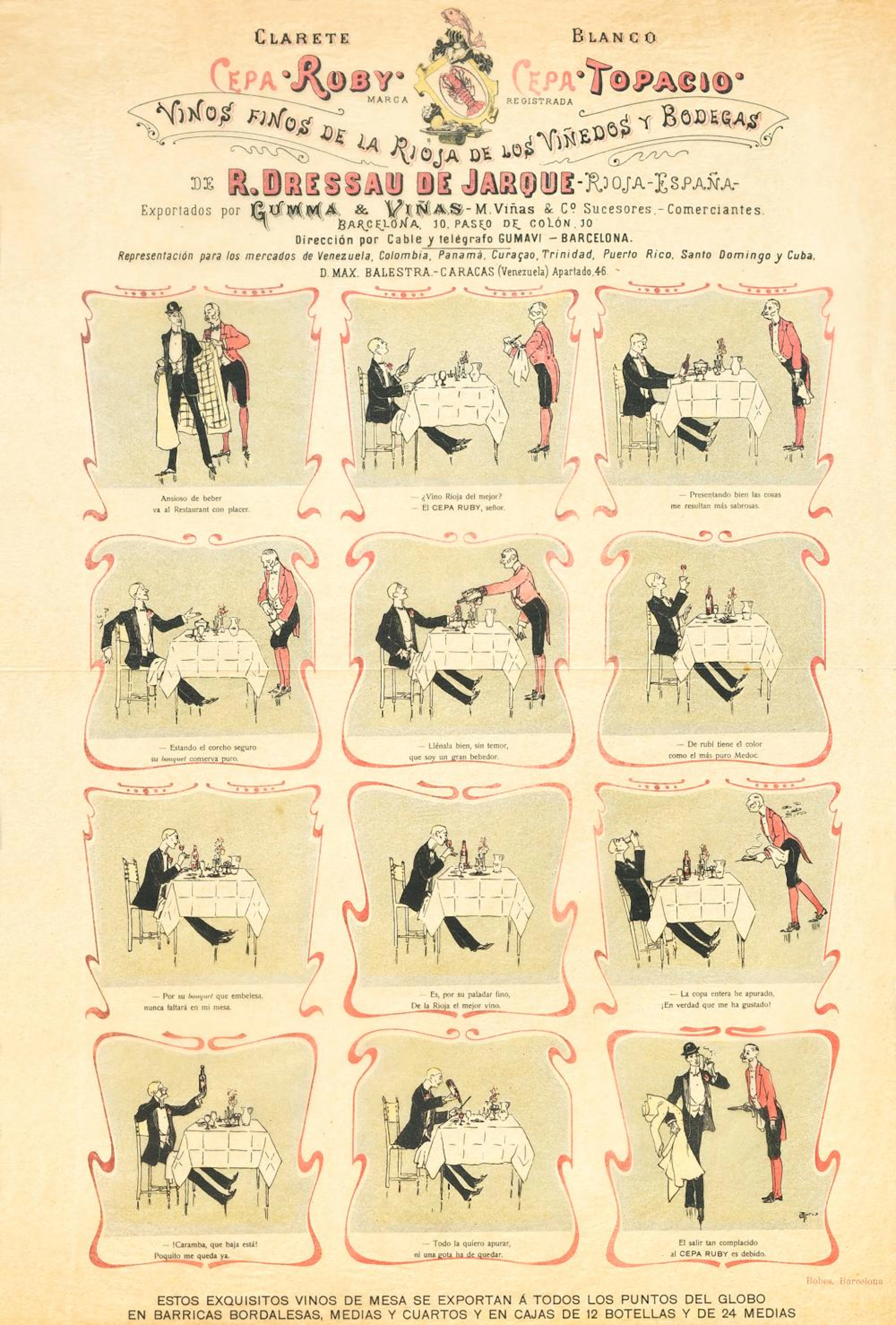 POSTER VINOS DE RIOJA. DRESSAU DE JARQUE. CASAS ABARCA, Pere.