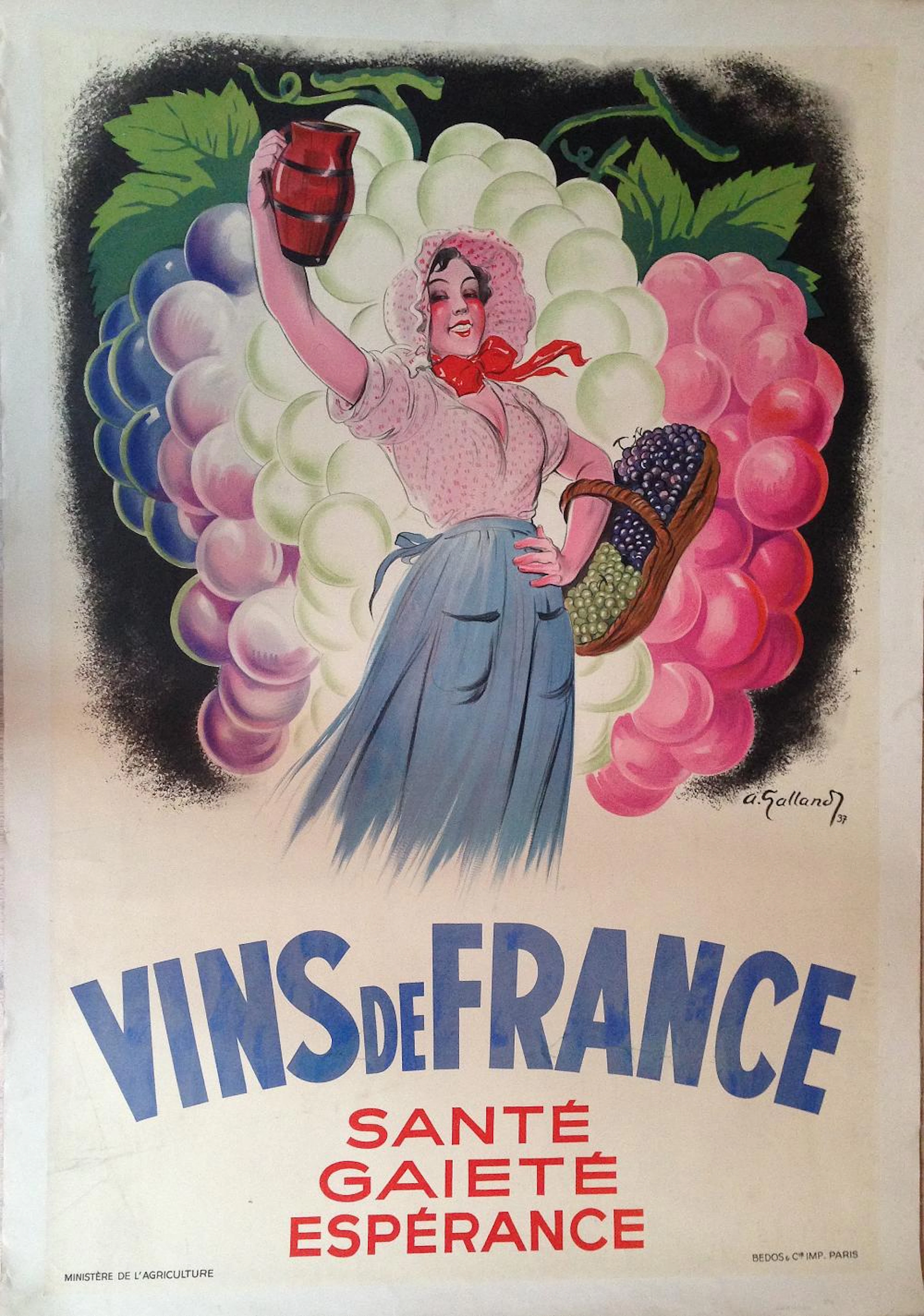 POSTER VINS DE FRANCE. GALLAND, Andre.
