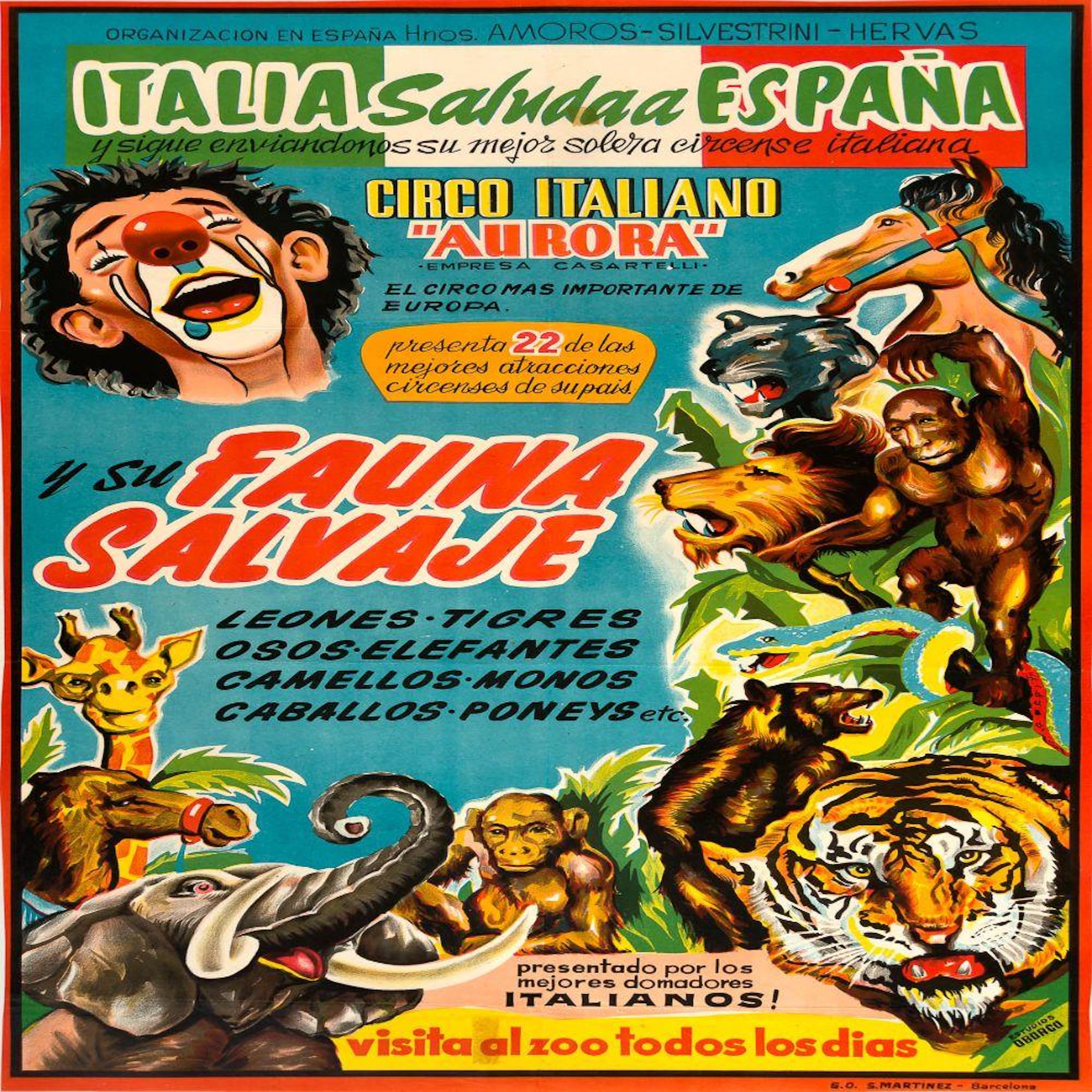 Poster CIRCO ITALIANO "AURORA". SU FAUNA SALVAJE. ESTUDIOS ABARCA
