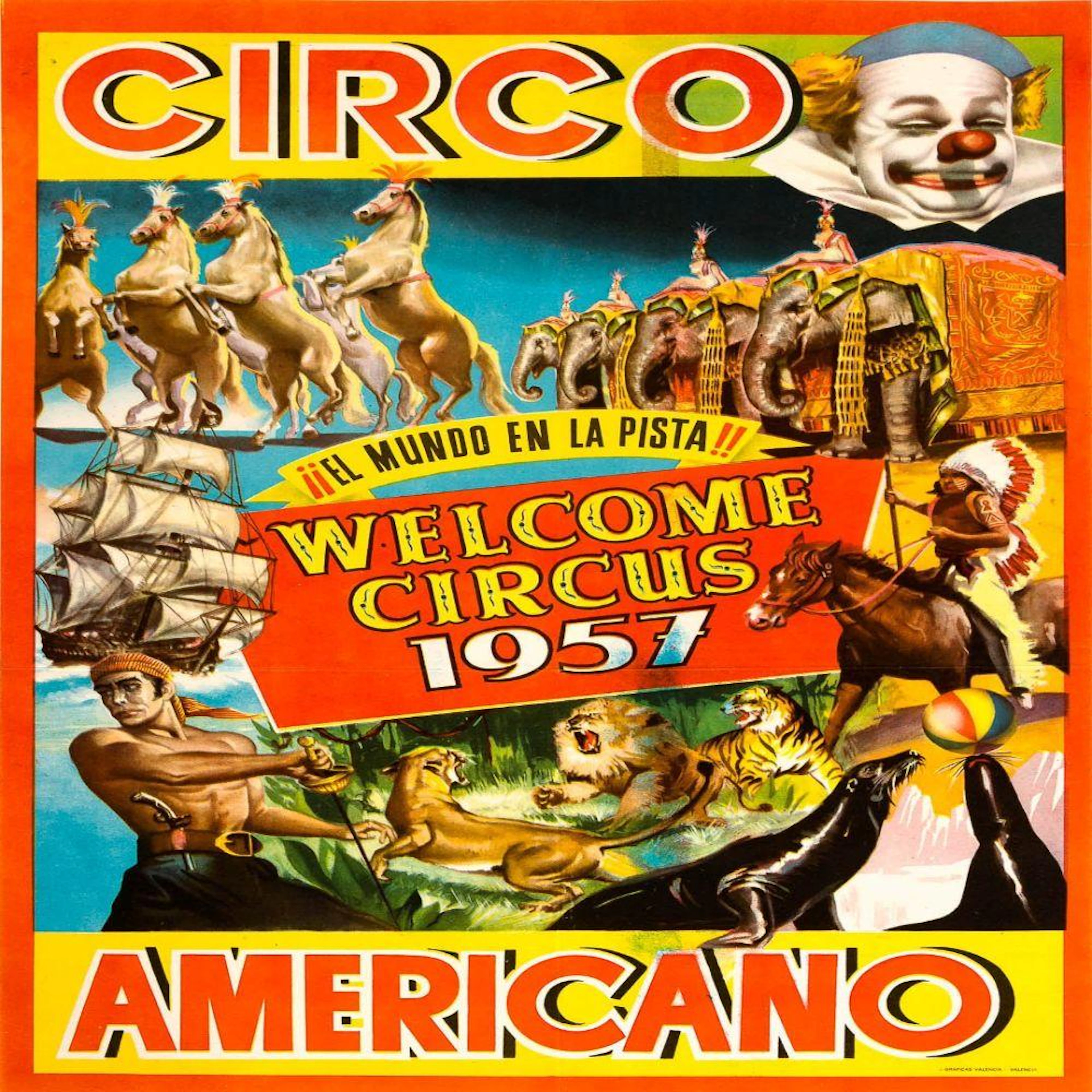 Poster CIRCO AMERICANO. WELCOME CIRCUS 1957