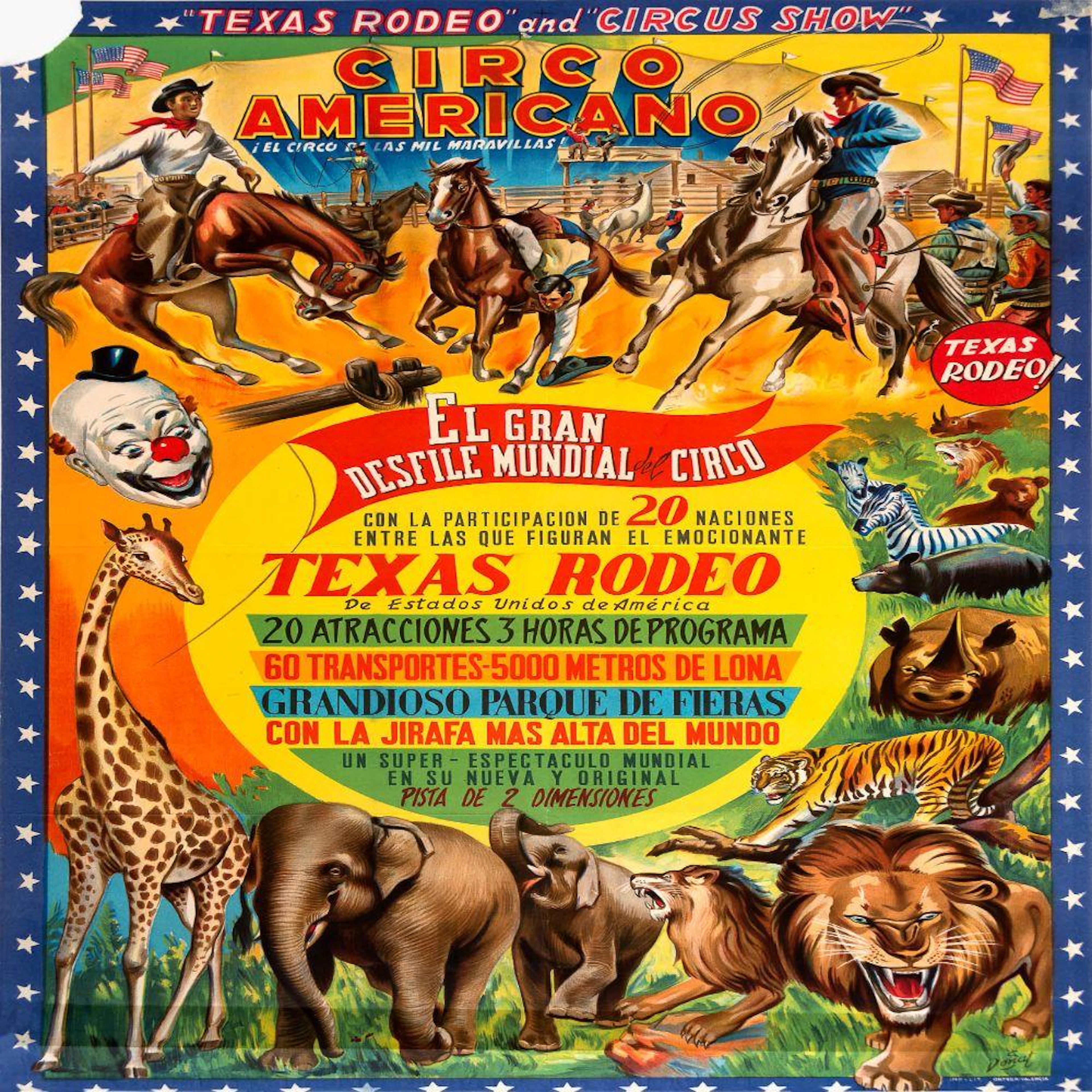 Poster CIRCO AMERICANO. TEXAS RODEO. DONAT C.