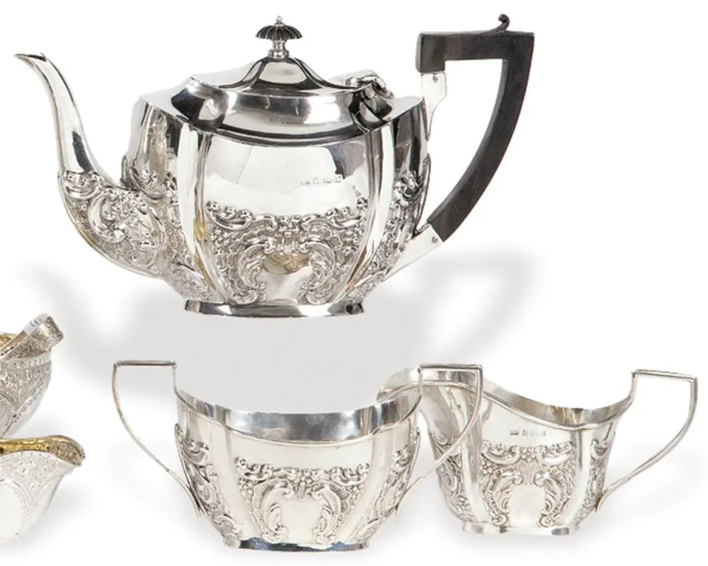 Three-piece hallmarked English silver tea set, Jones & Crompton ...